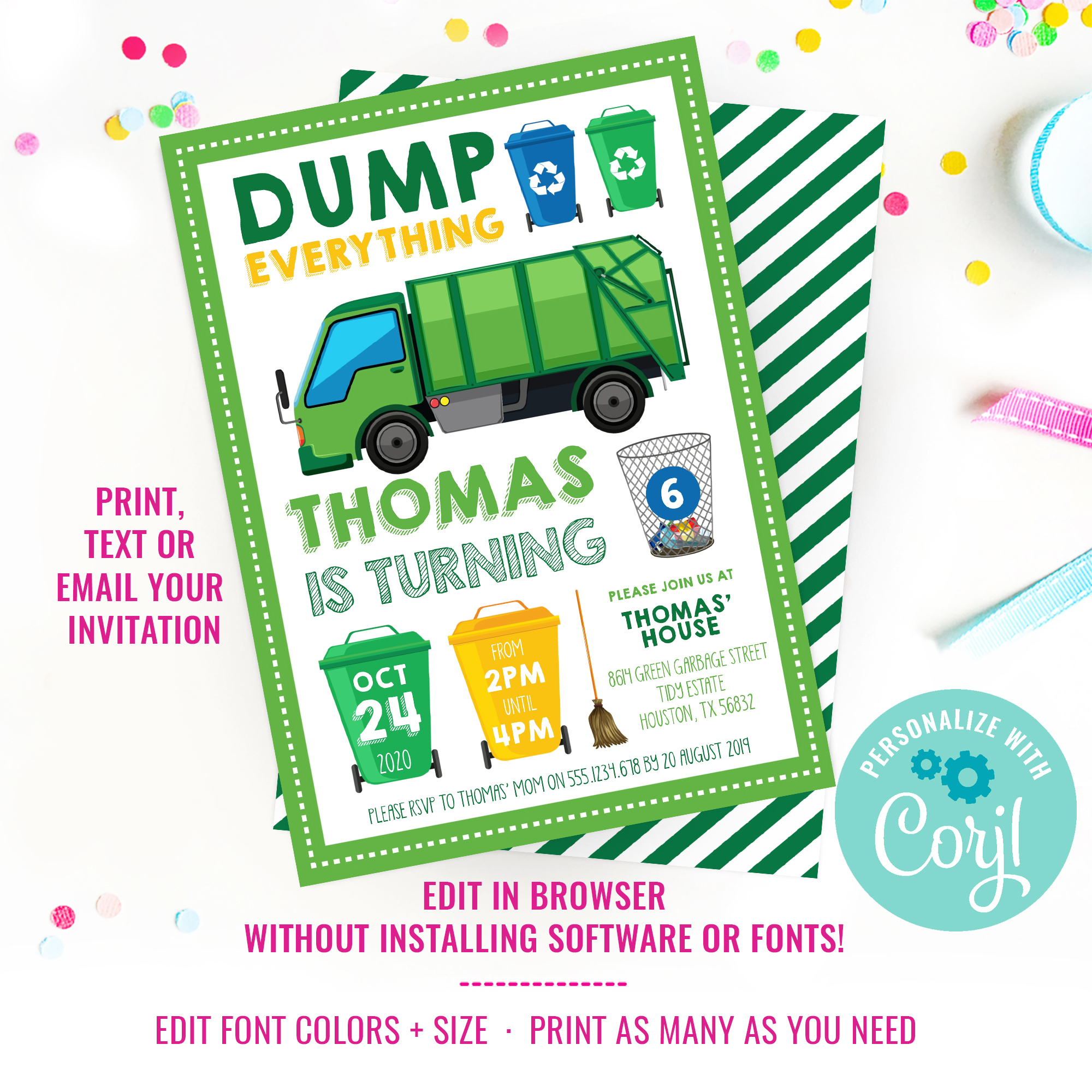 Garbage Truck Invite design preview