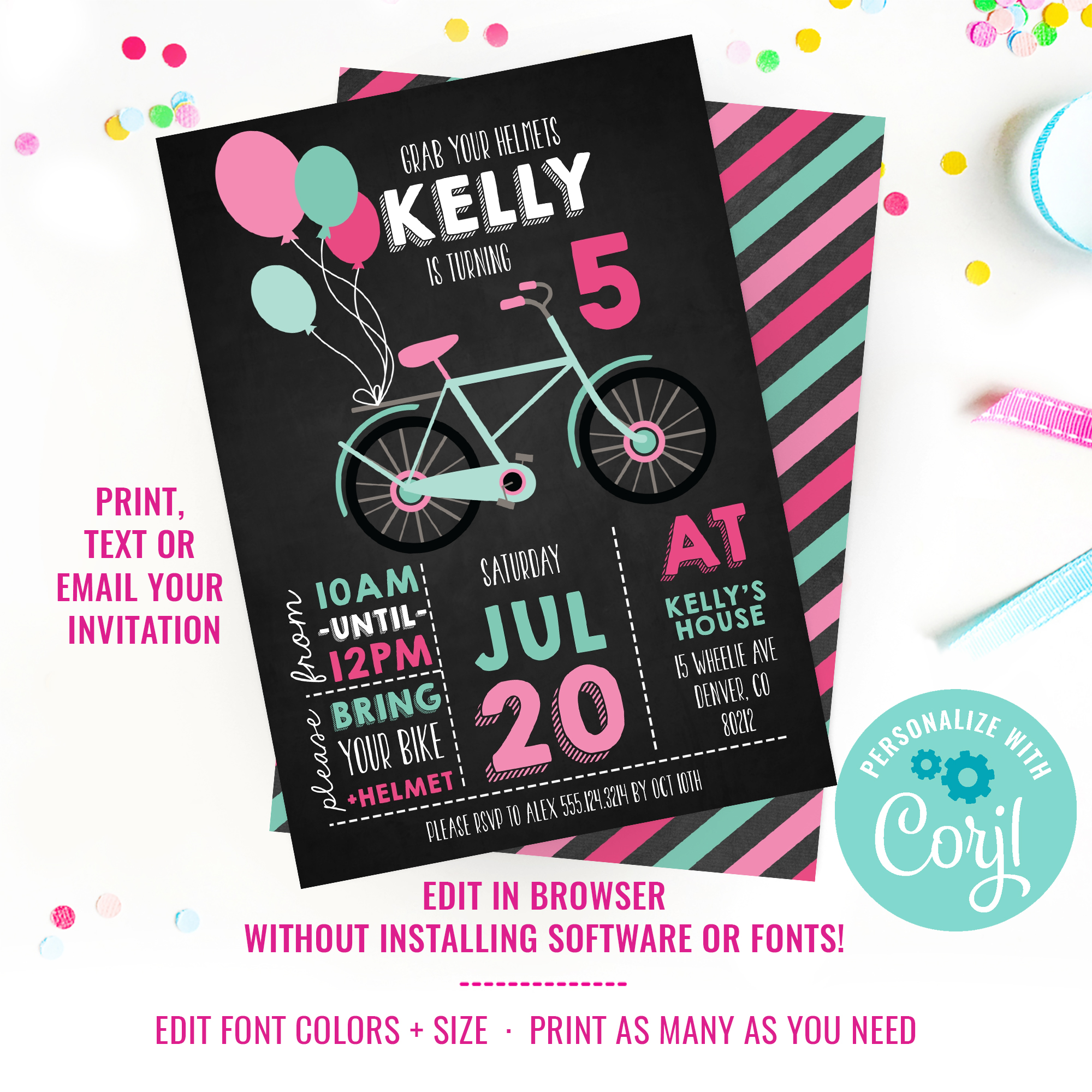 Vintage Girls Bicycle Invitation design preview