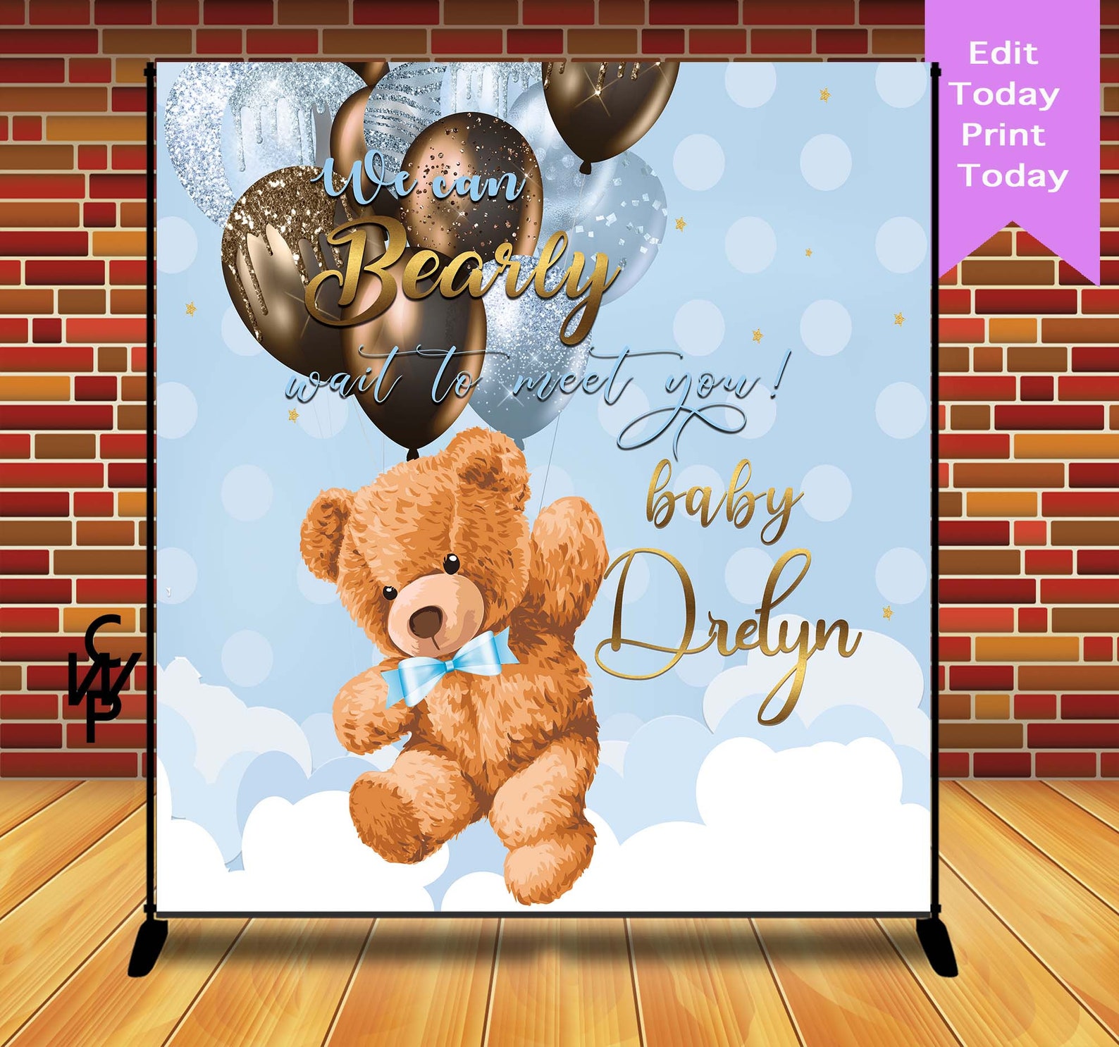 Blue Brown Balloon Bearly Wait design preview