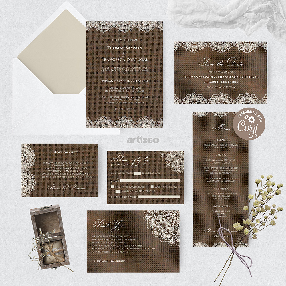 TVW201 Filipiniana Lace on Burlap Wedding Essentials Bundle design preview