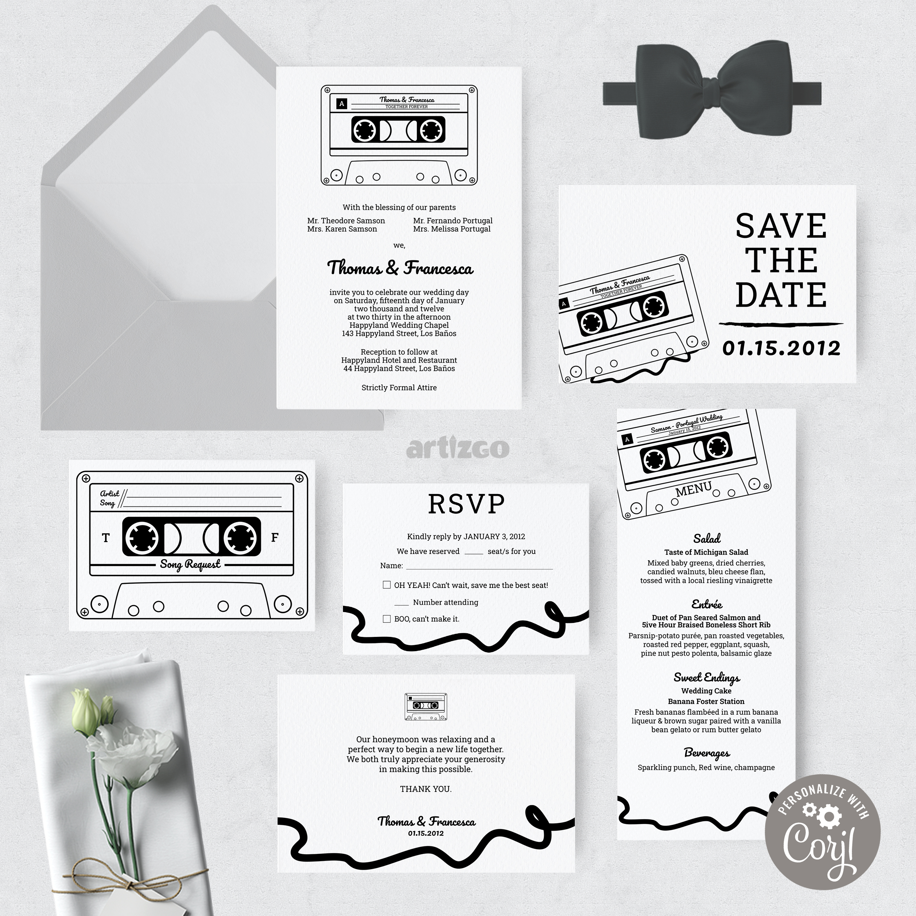 TVW013 Cassette Tape Wedding Invitation Bundle design preview