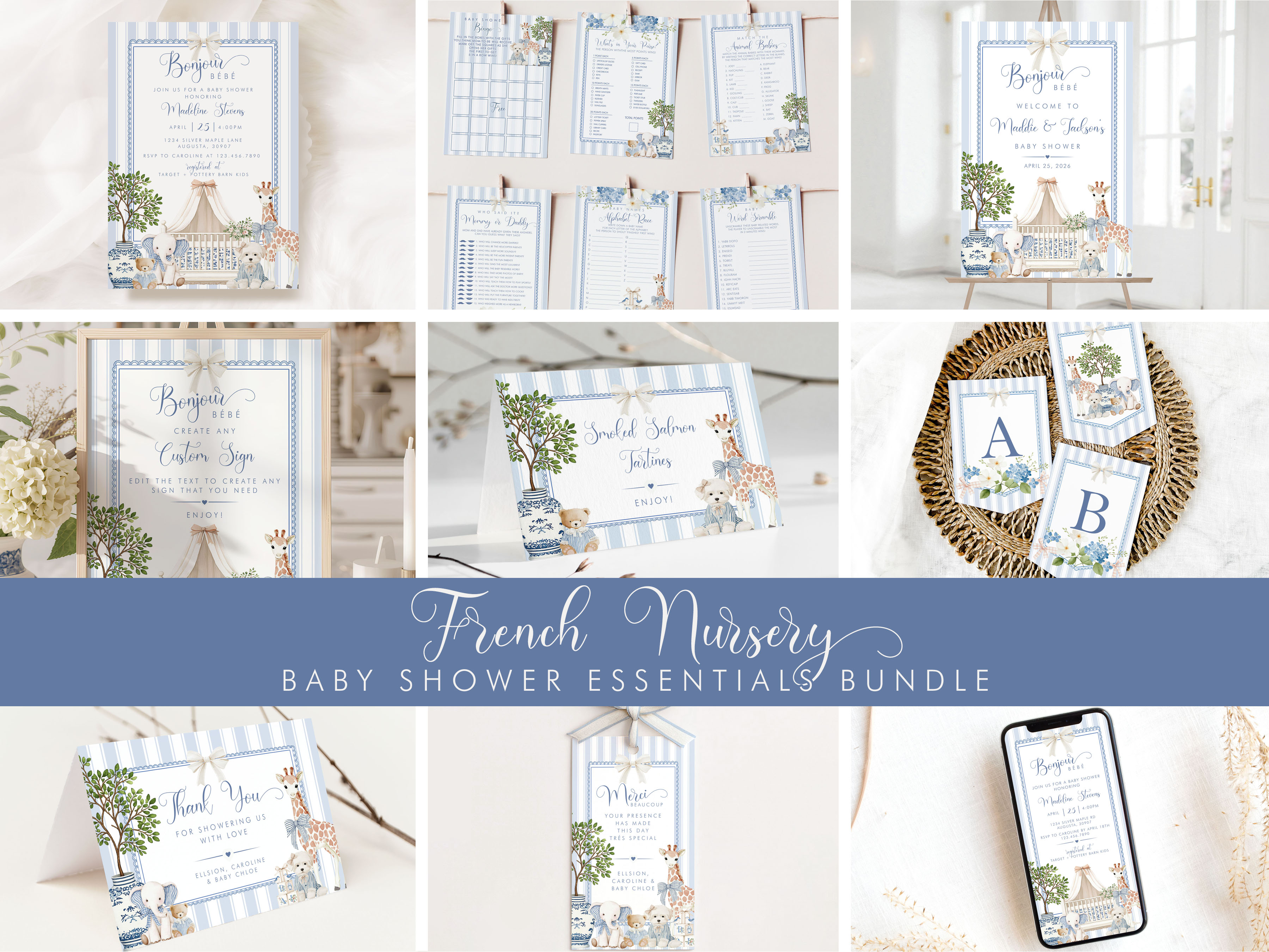 French Nursery Baby Shower Kit design preview