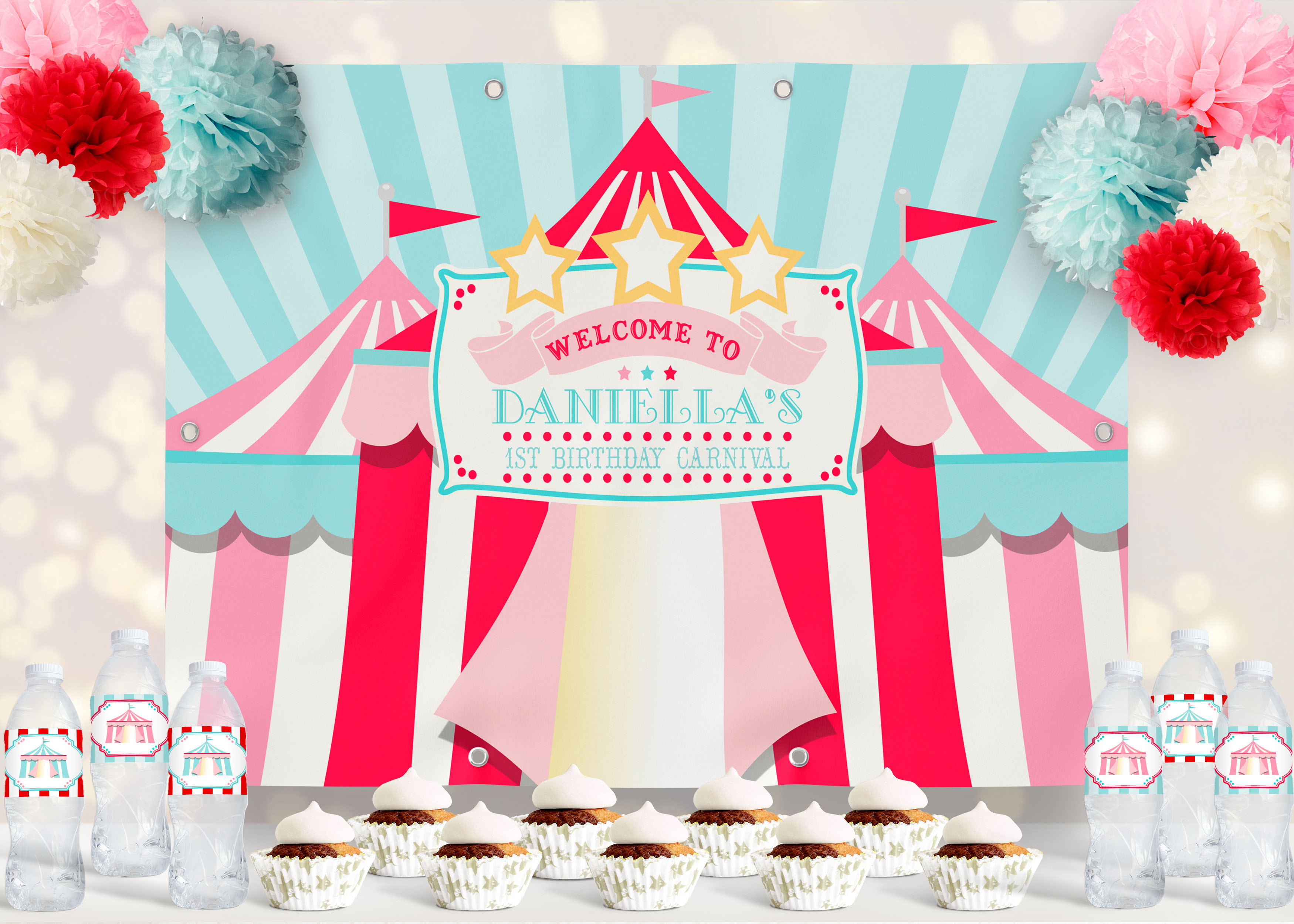 Red & Pink Circus Backdrop- Mixed Tents- 48 x 72 design preview