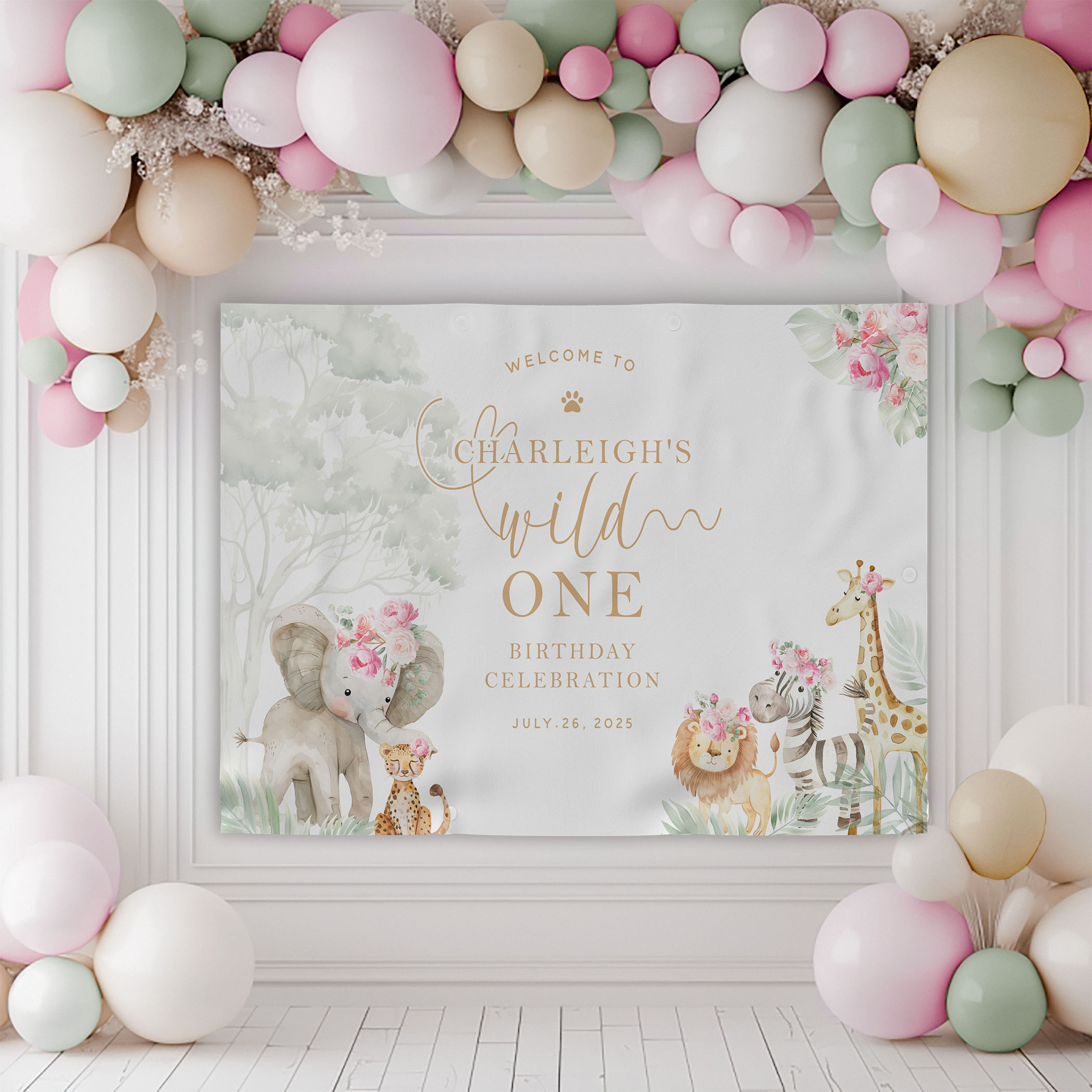 Wild One Birthday Backdrop- Pink design preview