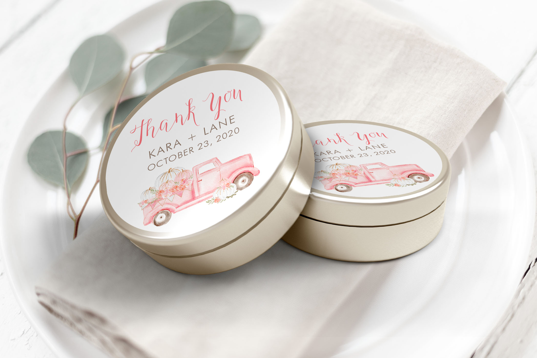 Pink Pumpkin Truck Round Label/Tag- 3" Inch design preview