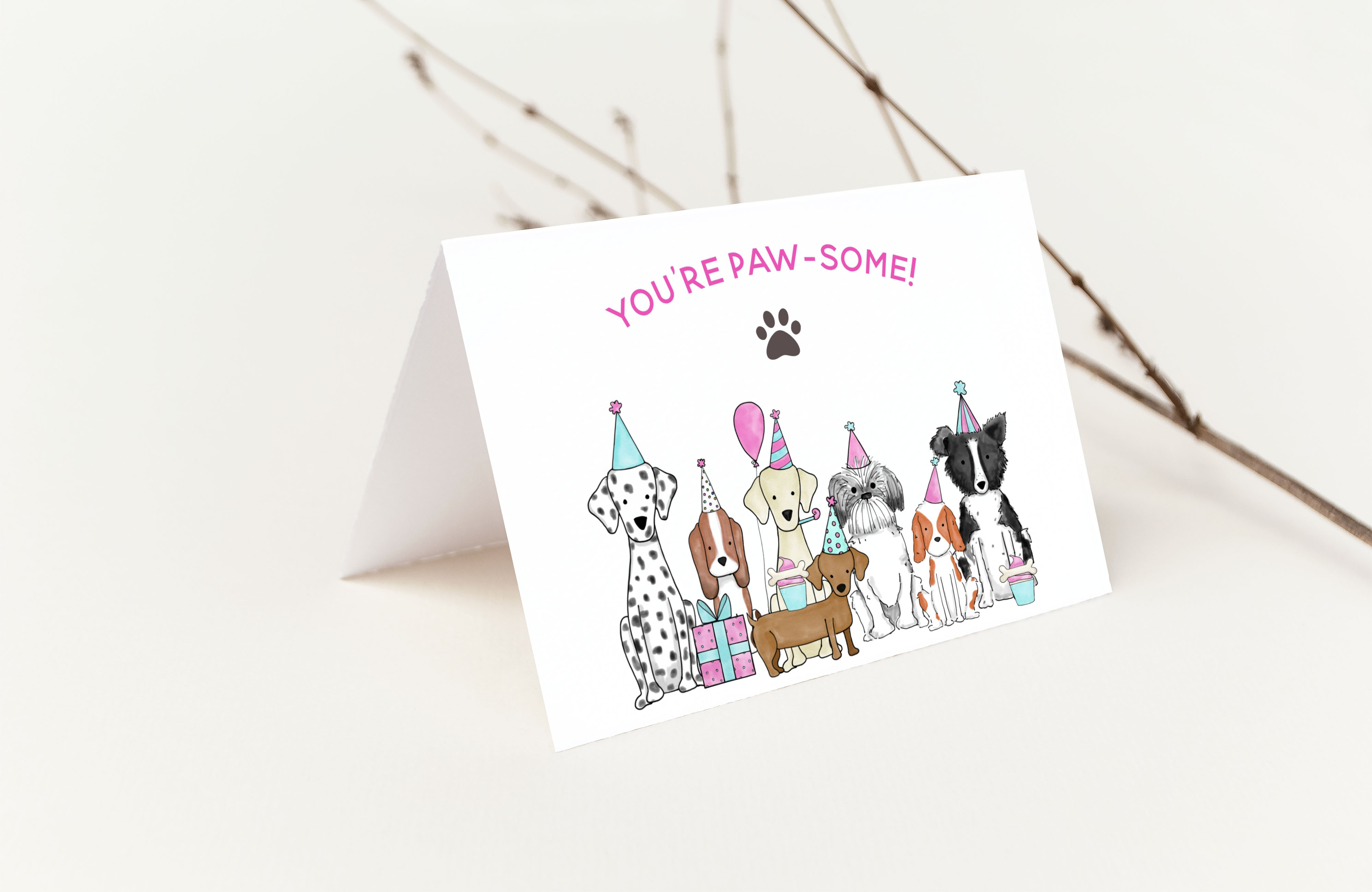 Let's Pawty Thank You Card- Pink design preview