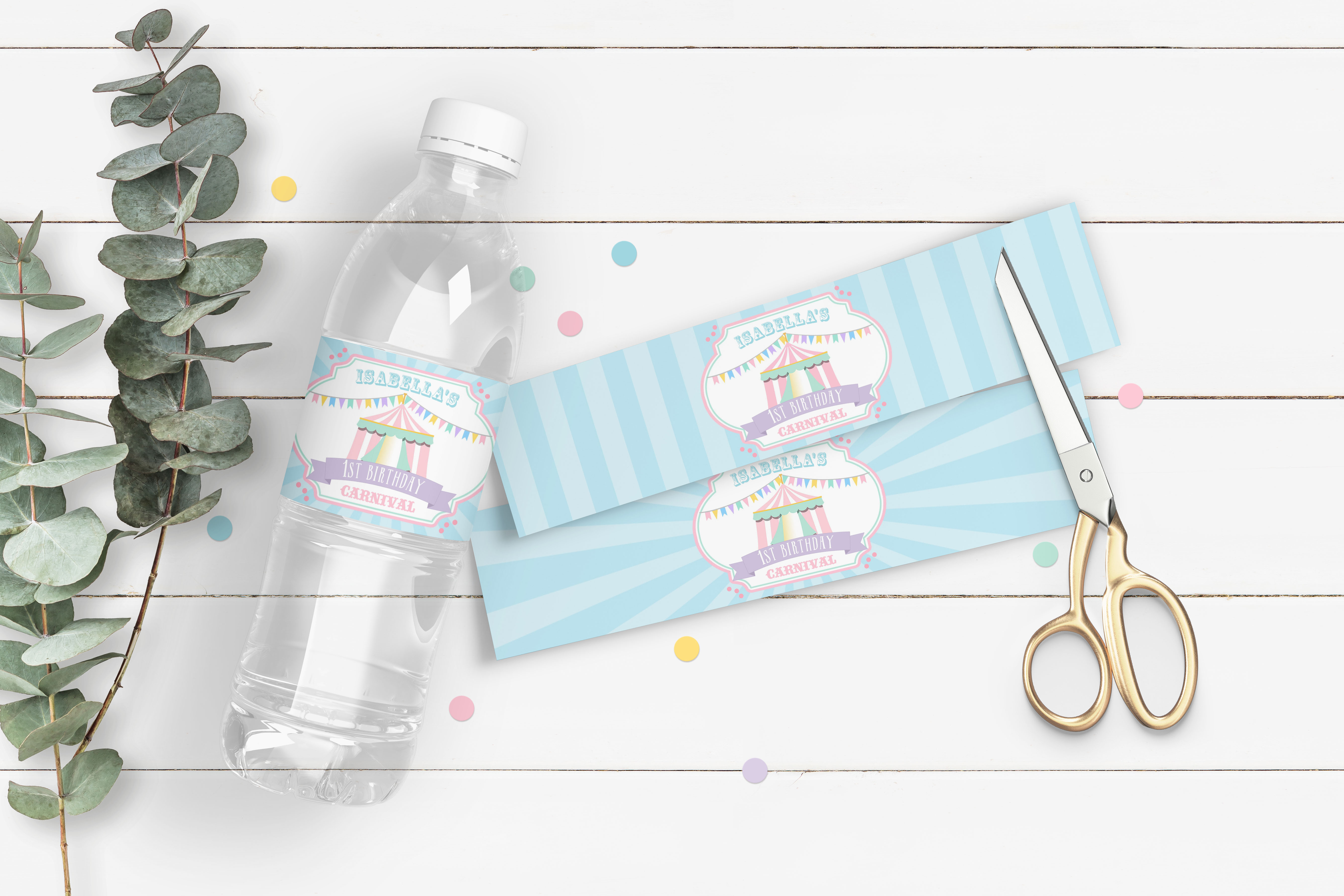 Pastel Circus Drink Labels- Blue design preview