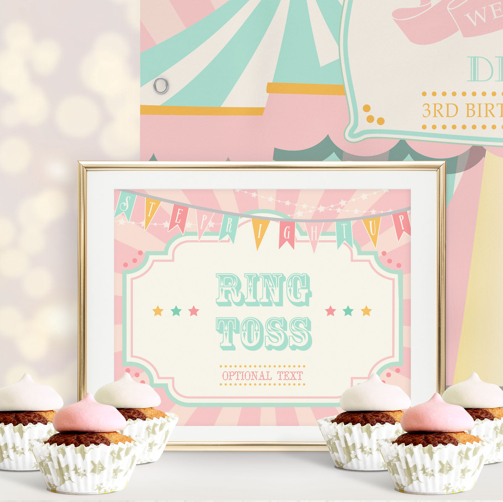 Pink & Mint Circus Game Sign- Pink Sunburst design preview