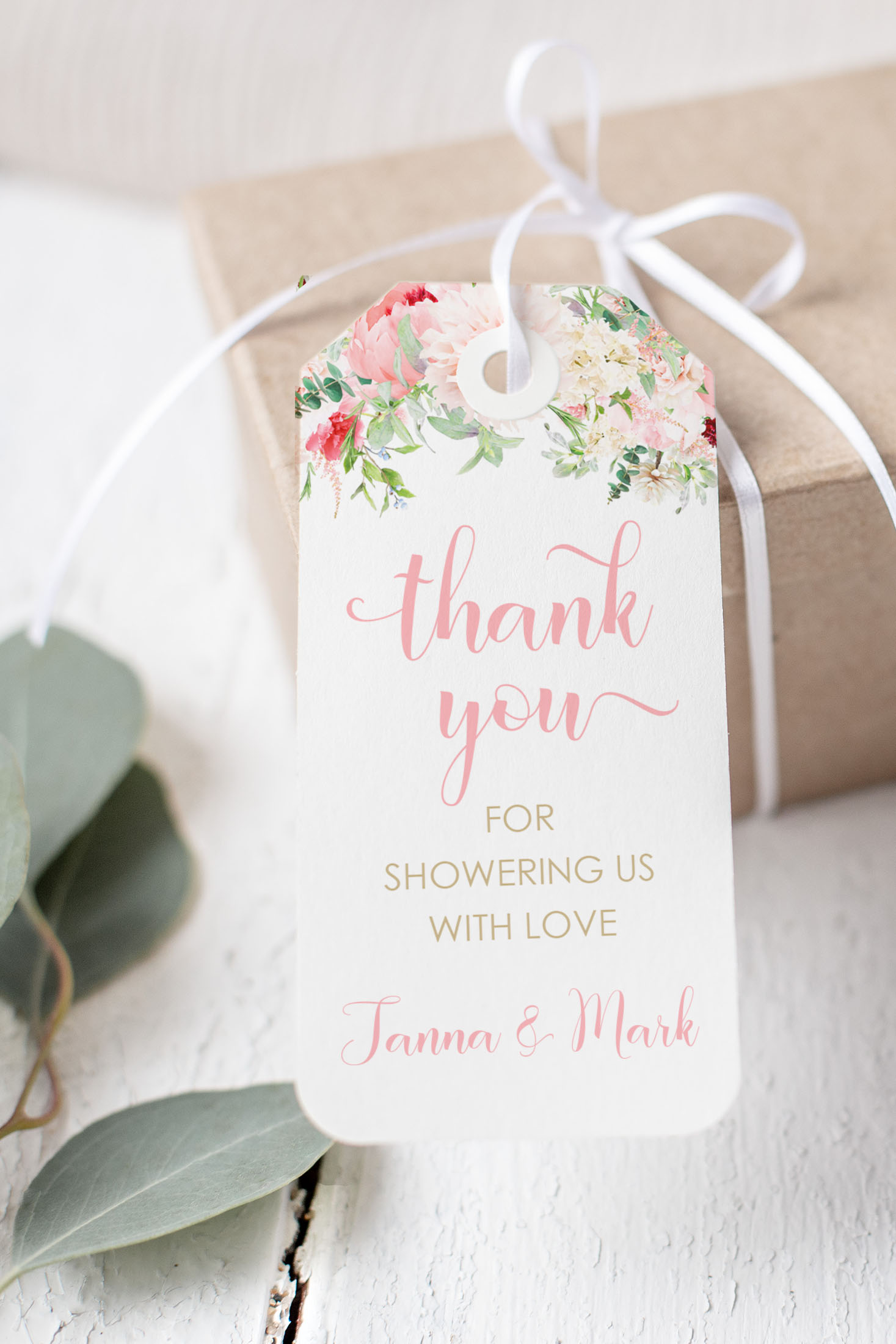 Pink Floral Rectangle Tags design preview