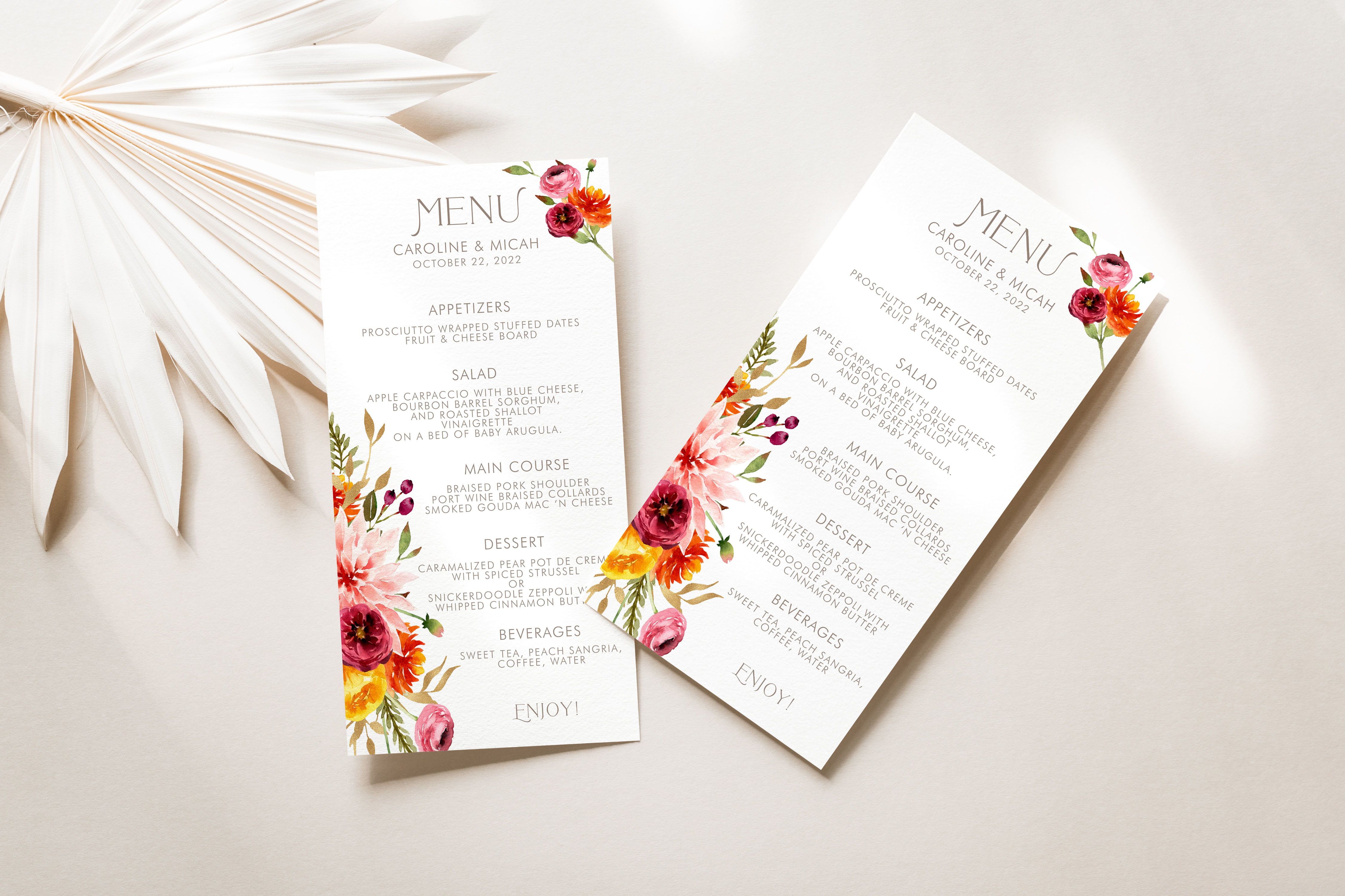 Fall Floral Menu Card design preview