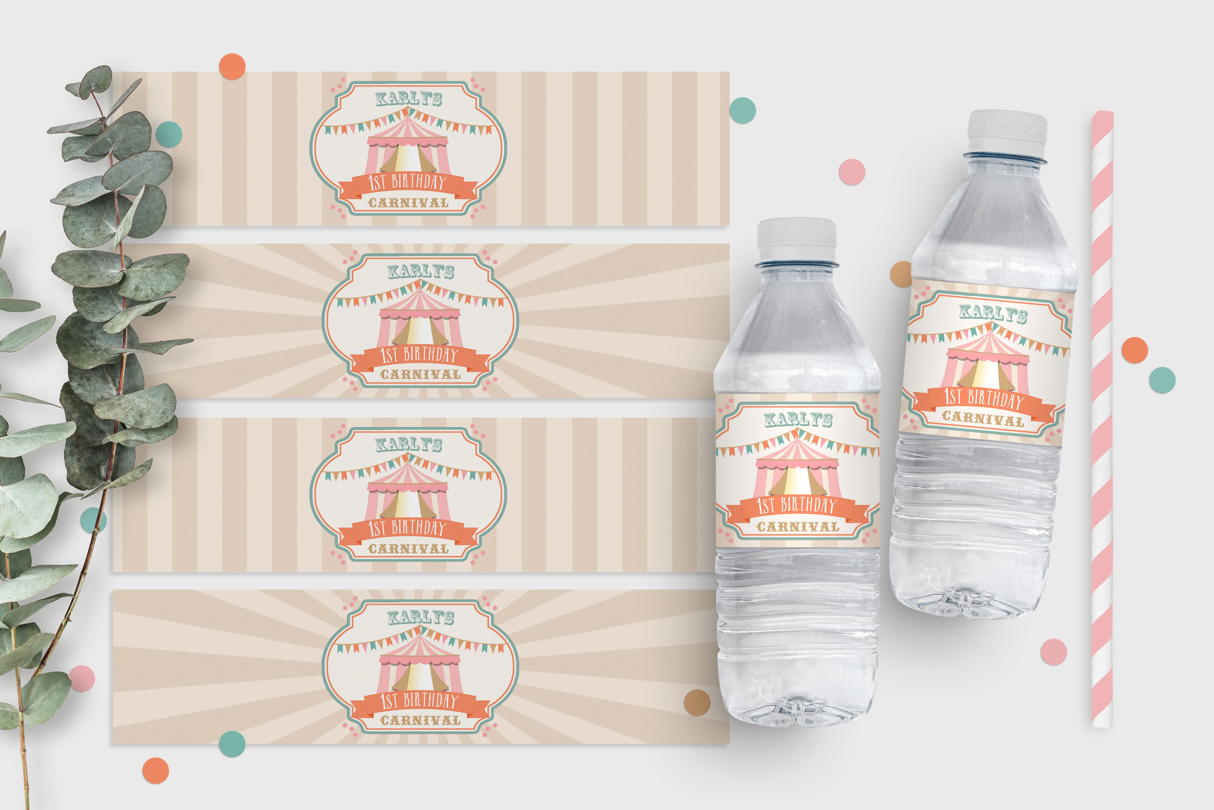 Boho Circus Drink Labels- Pink design preview