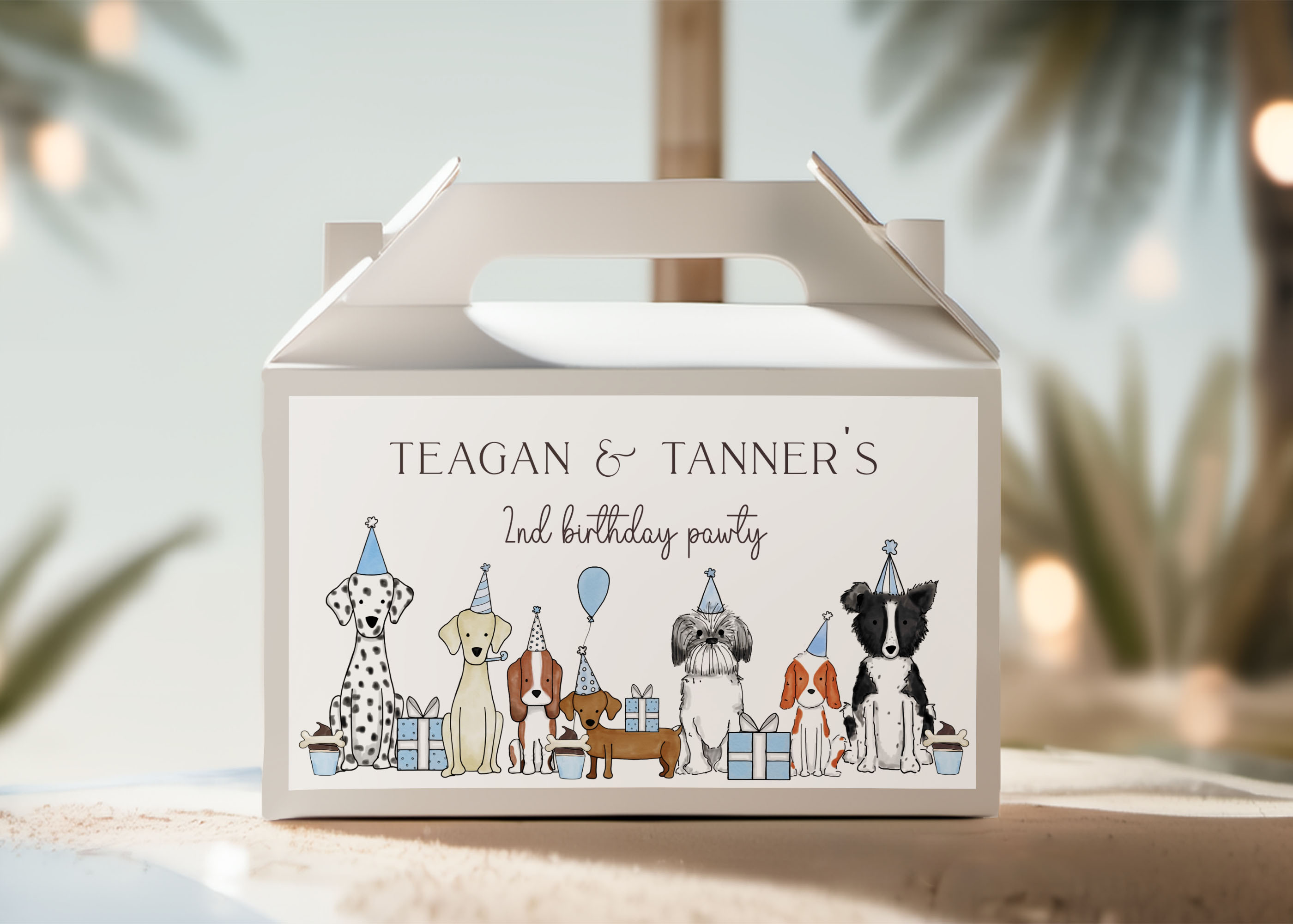 Let's Pawty Gable Box Label- Blue design preview