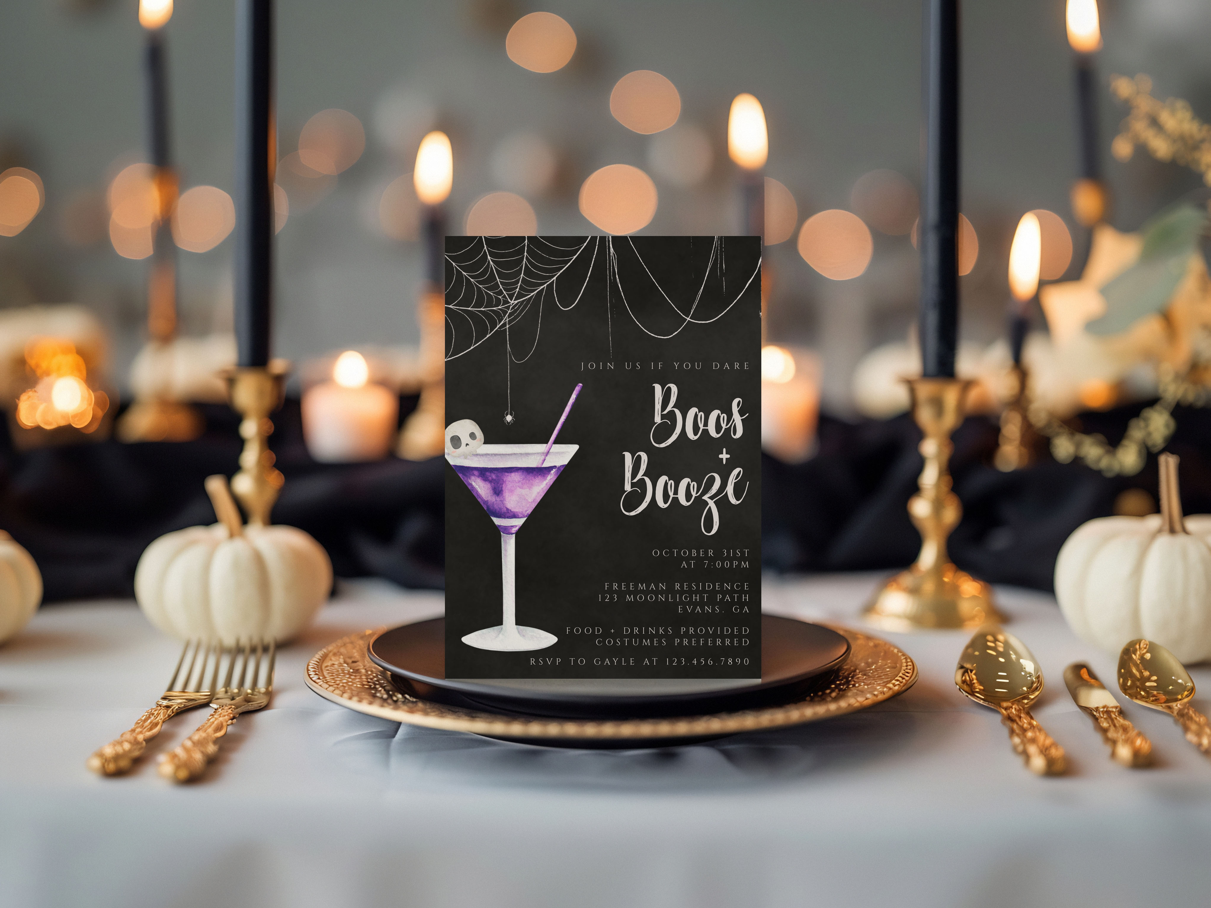Boos & Booze Invitation- Black- Purple Martini design preview