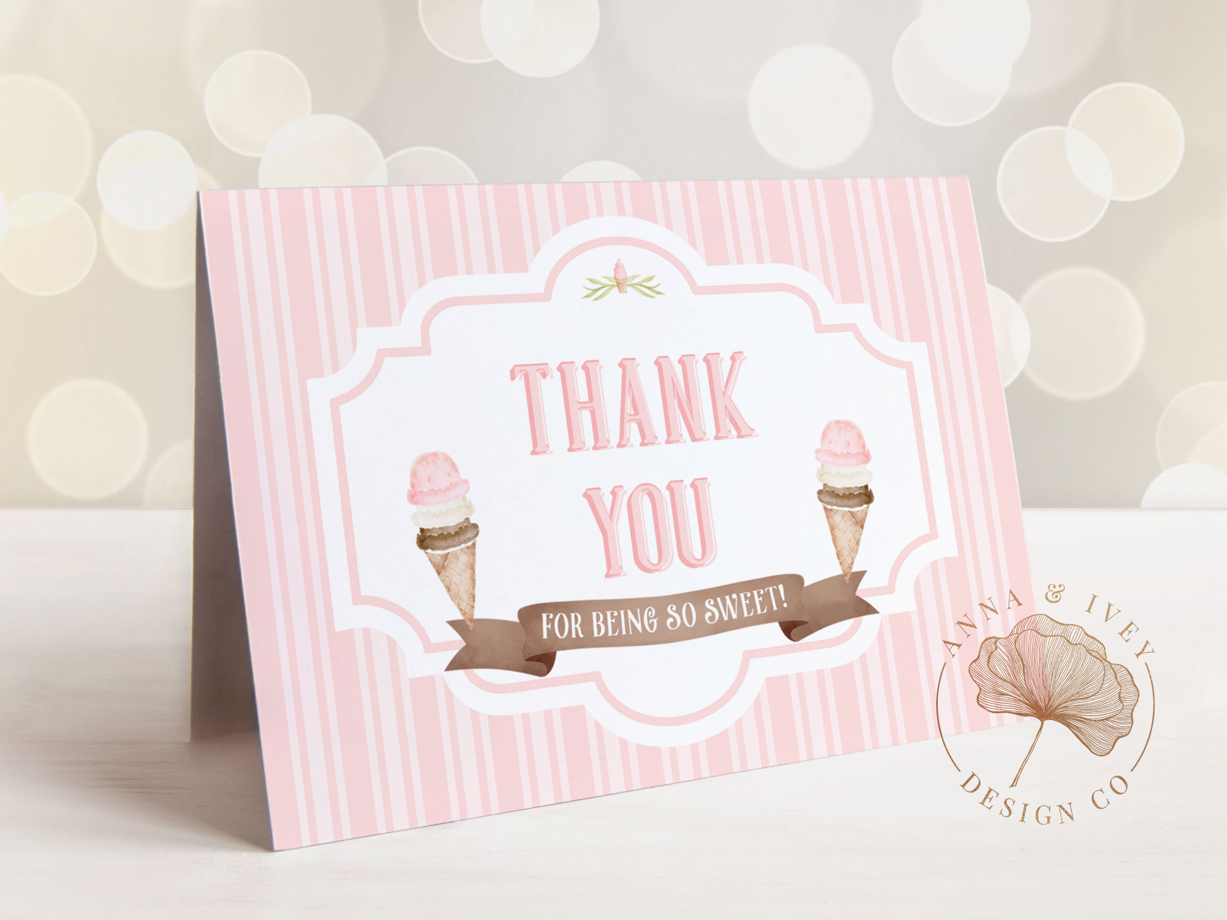Ice Cream Thank You Cards- Stripes design preview