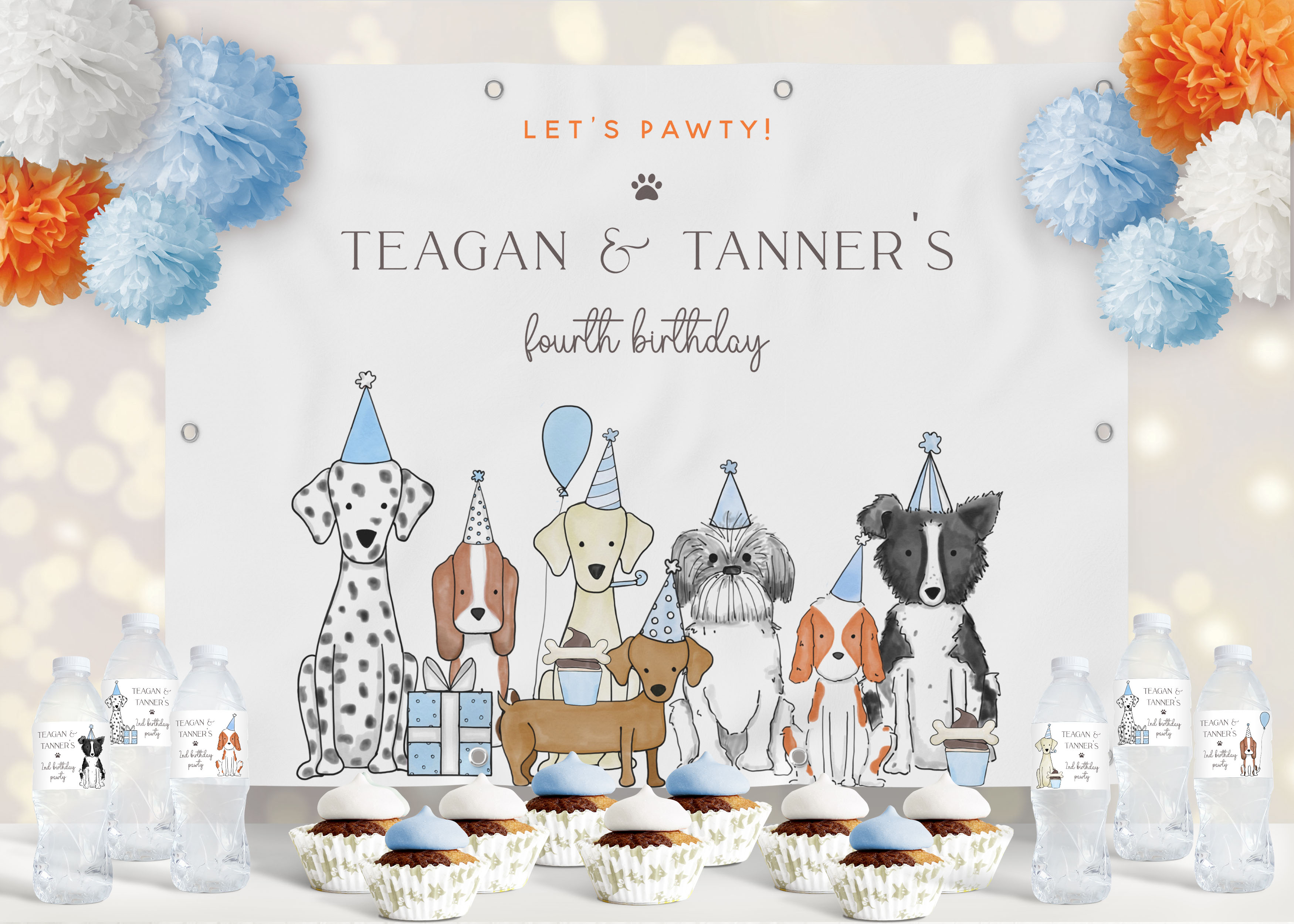Let's Pawty Backdrop- Blue design preview