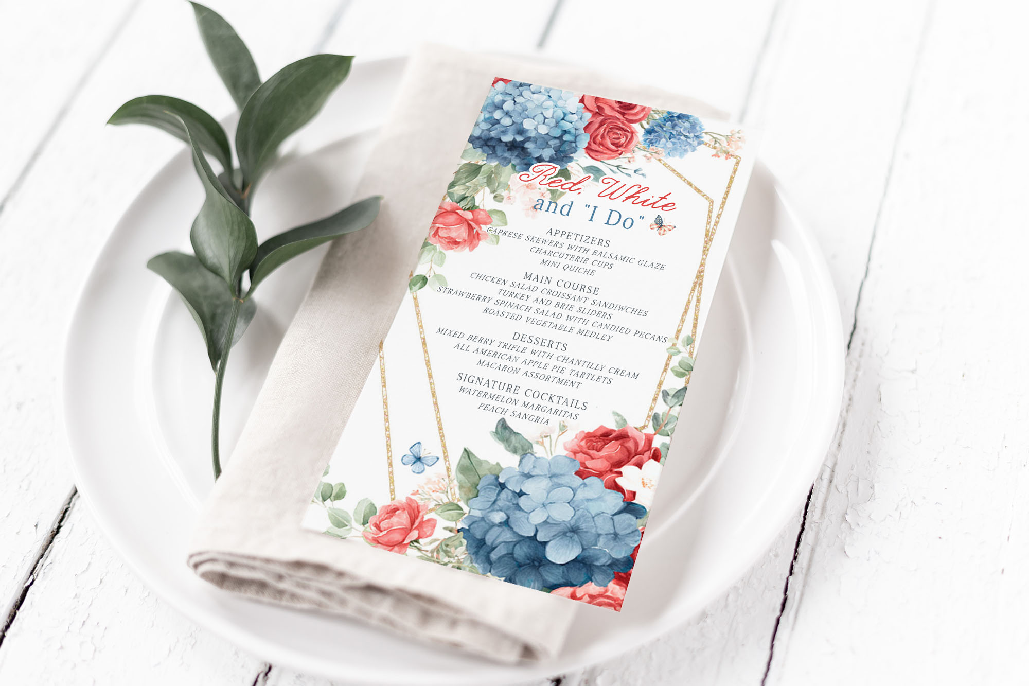 Red White and I Do Menu Card design preview