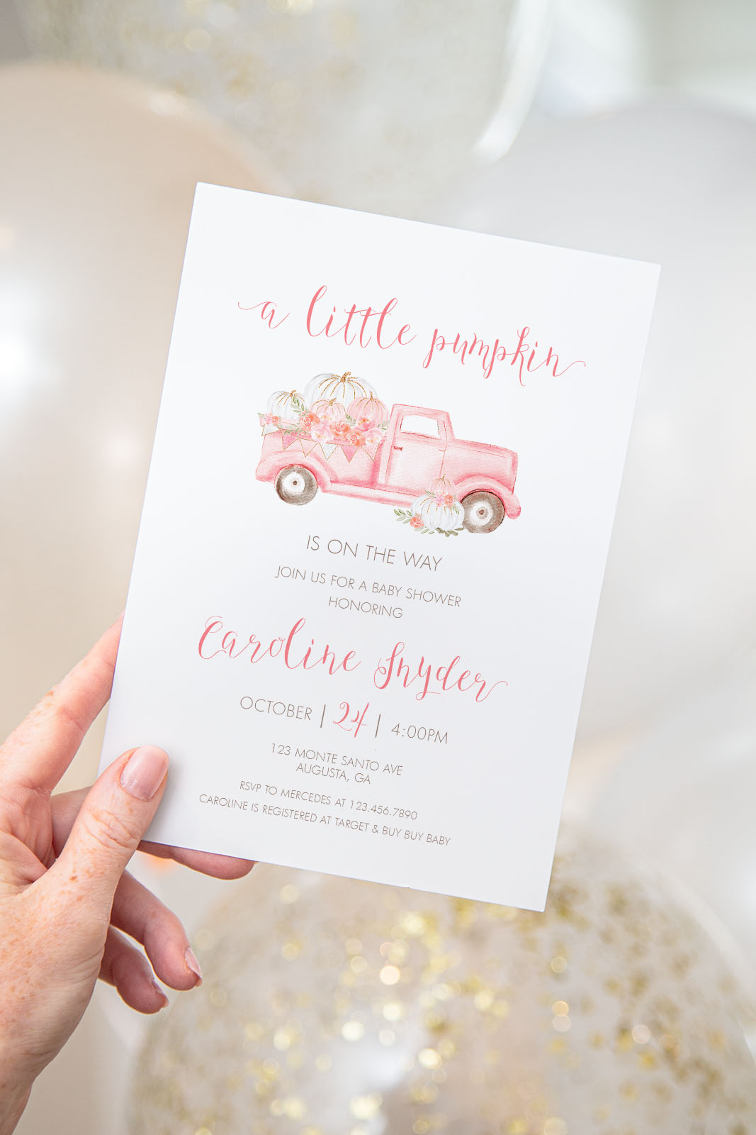 Pink Pumpkin Truck Invitation- Baby Shower design preview