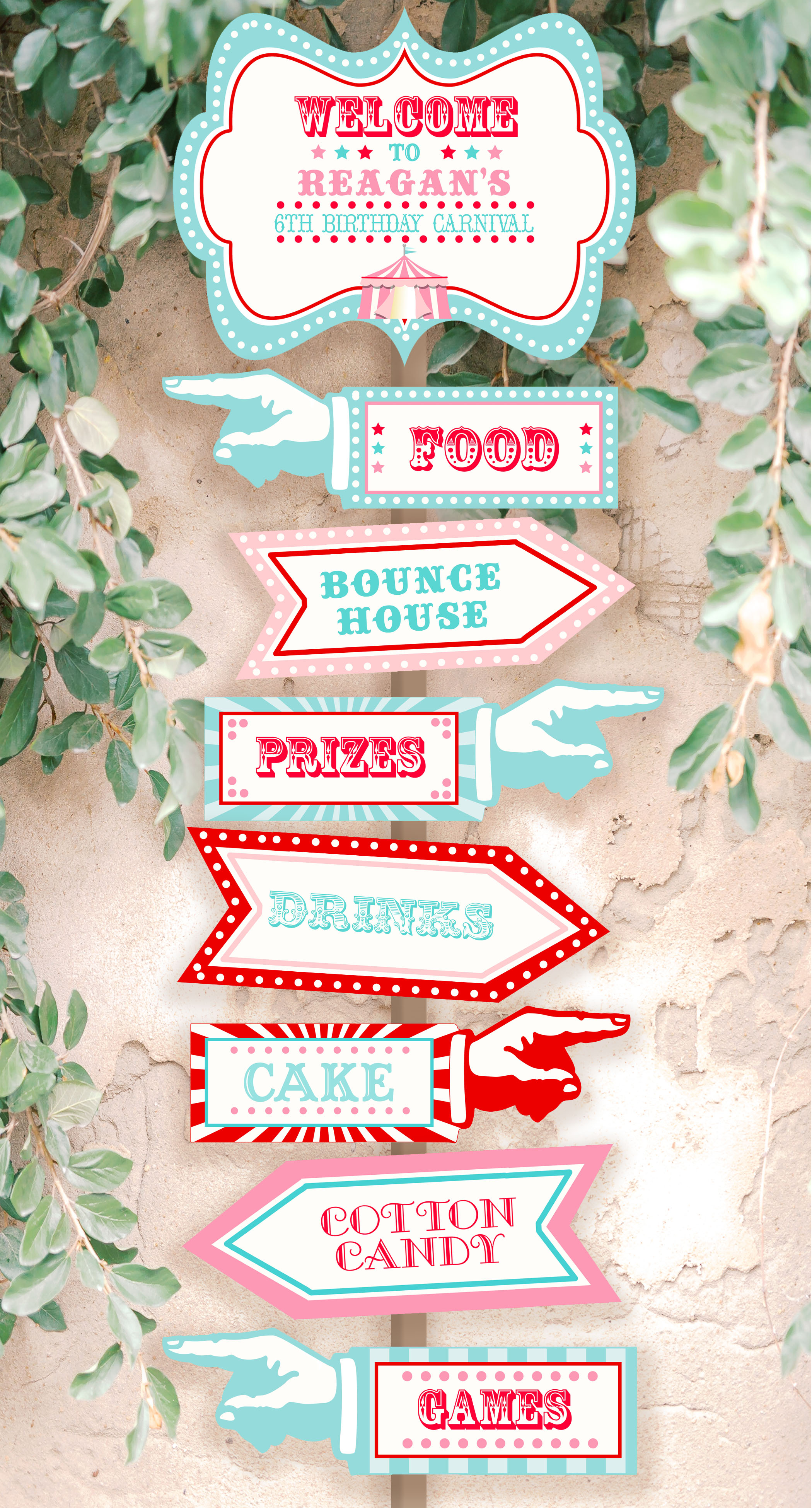 Red & Pink Circus Directional Signs design preview