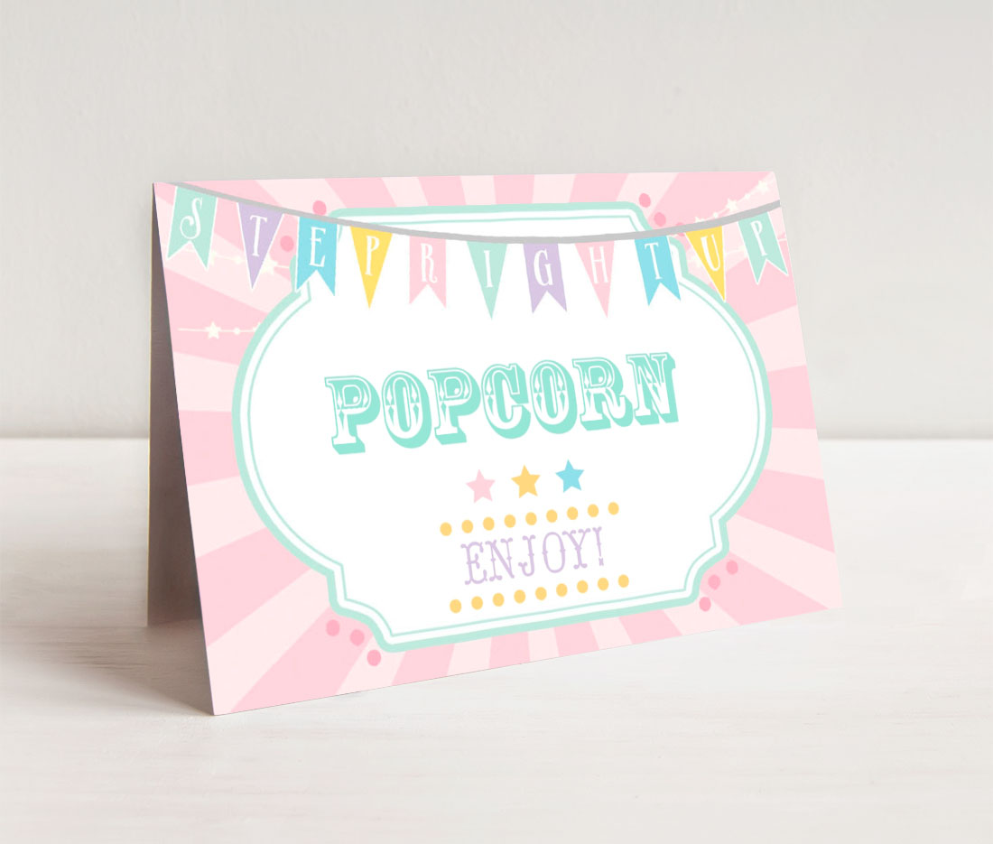 Pastel Circus Food Cards- Pink Burst design preview