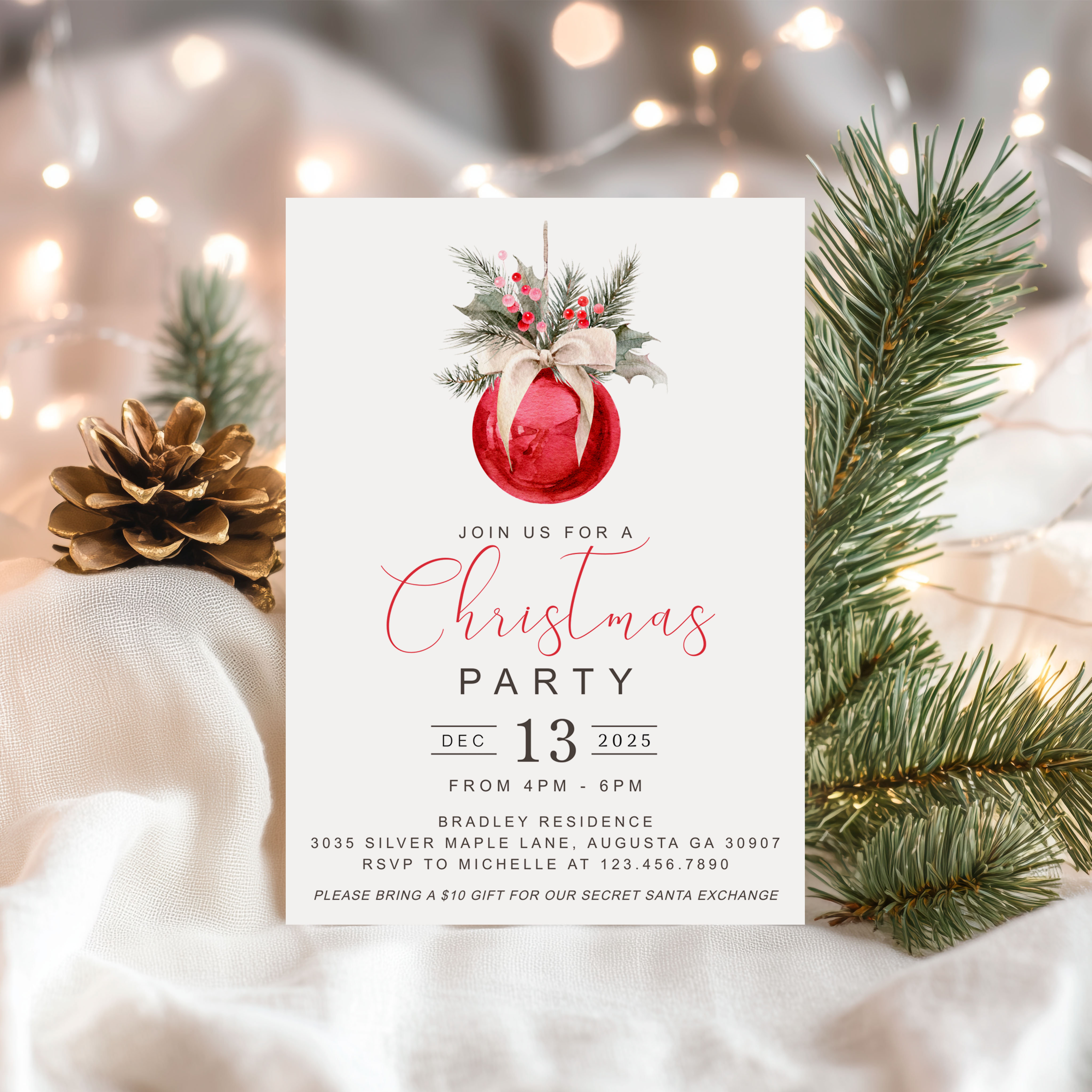 Single Red Ornament Invitation design preview