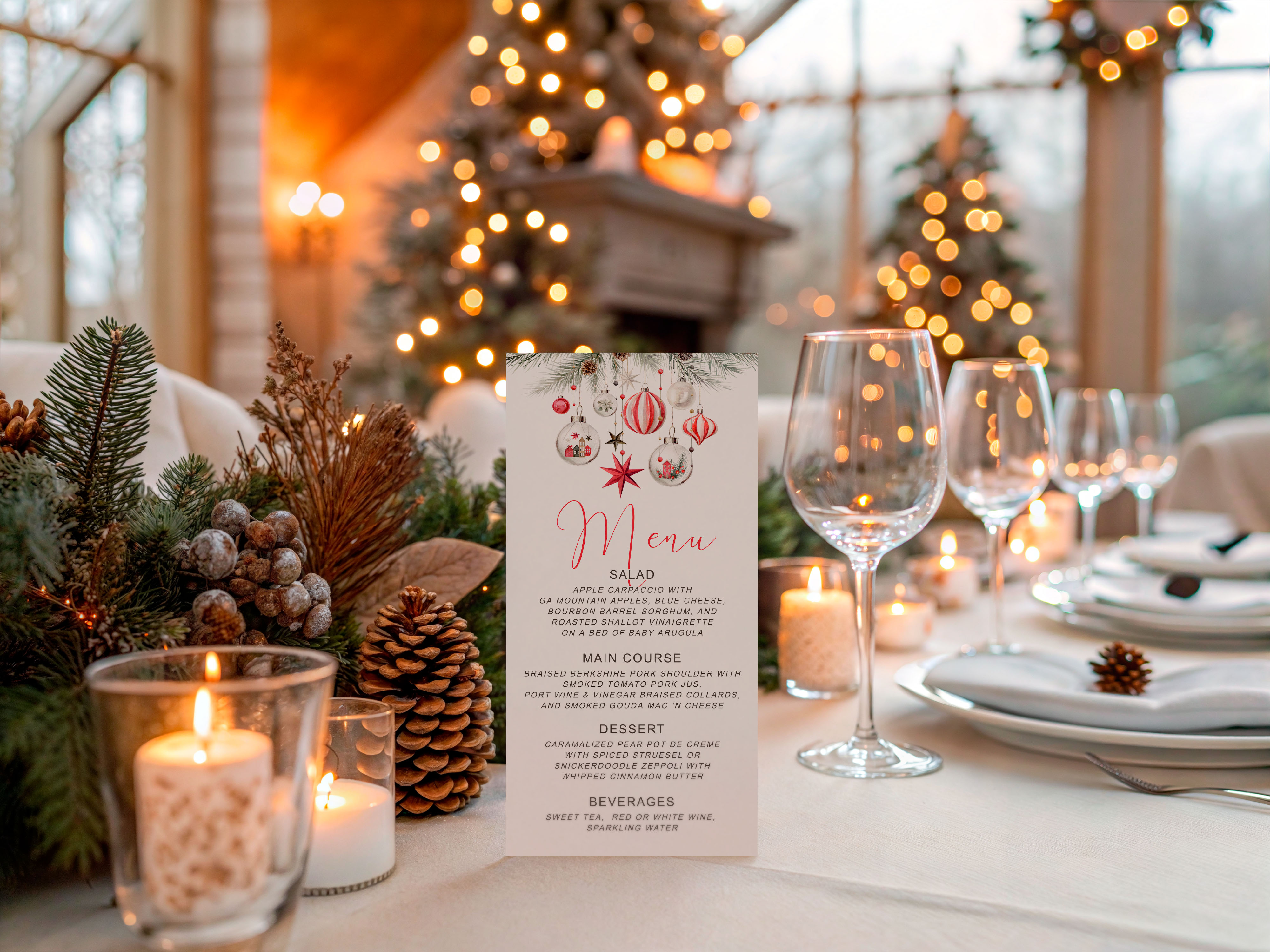 Red Ornaments Menu Card design preview