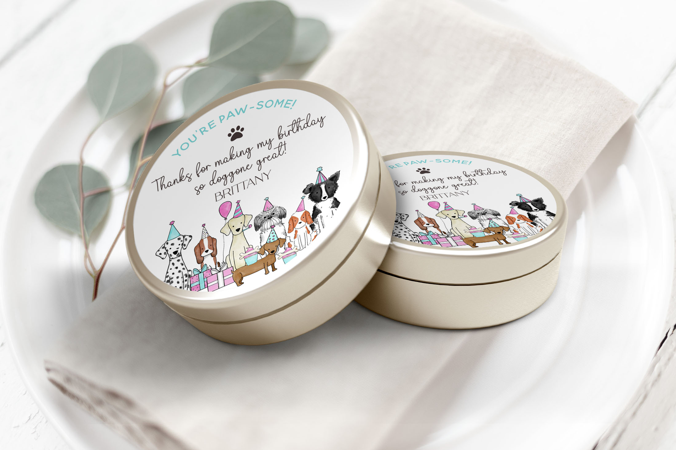 Let's Pawty Favor Circles- Pink design preview