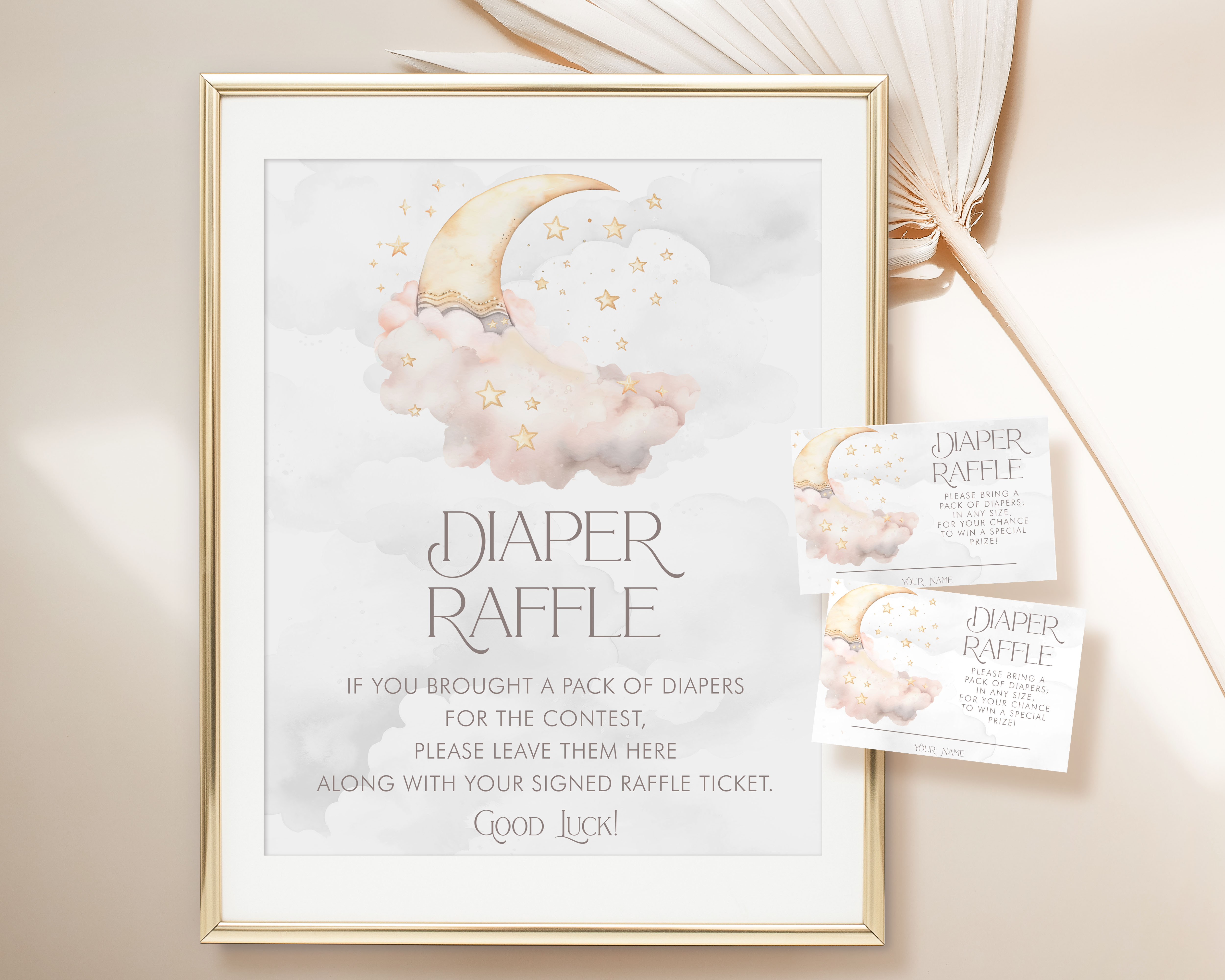 Over the Moon Diaper Raffle Sign & Card- Pink design preview