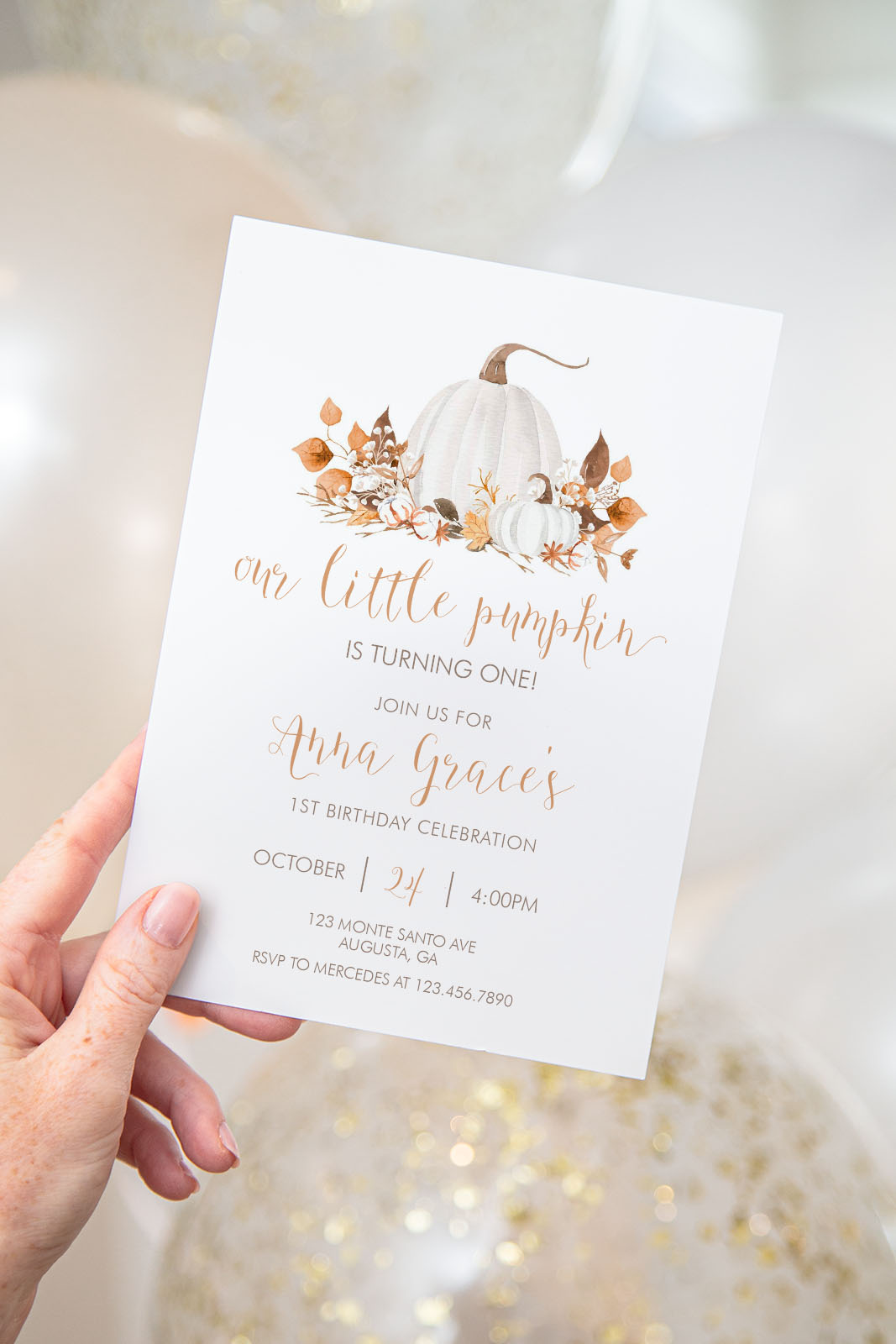 Ivory Pumpkins Invitation- Birthday design preview