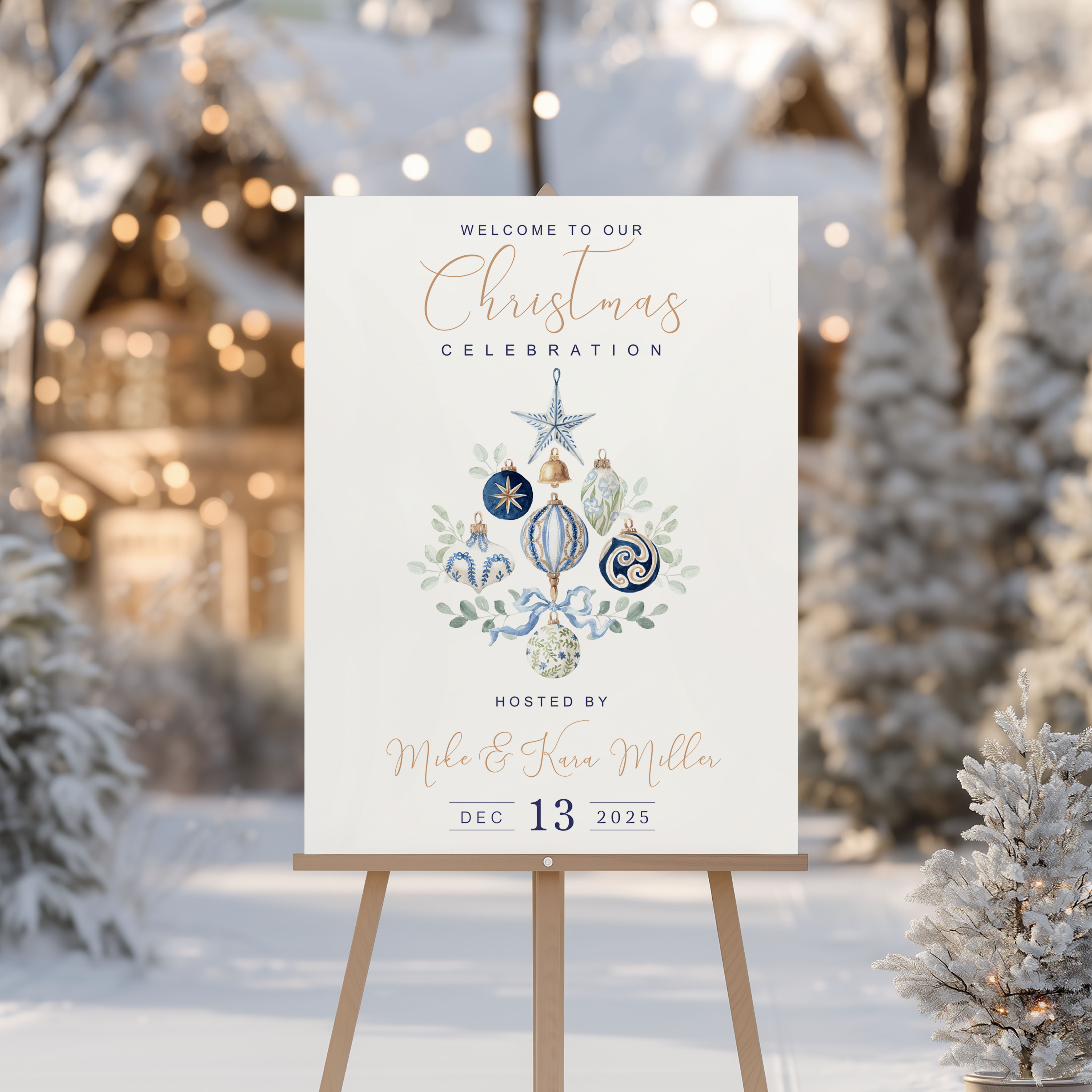 Blue & Gold Ornament Tree Welcome Signs design preview