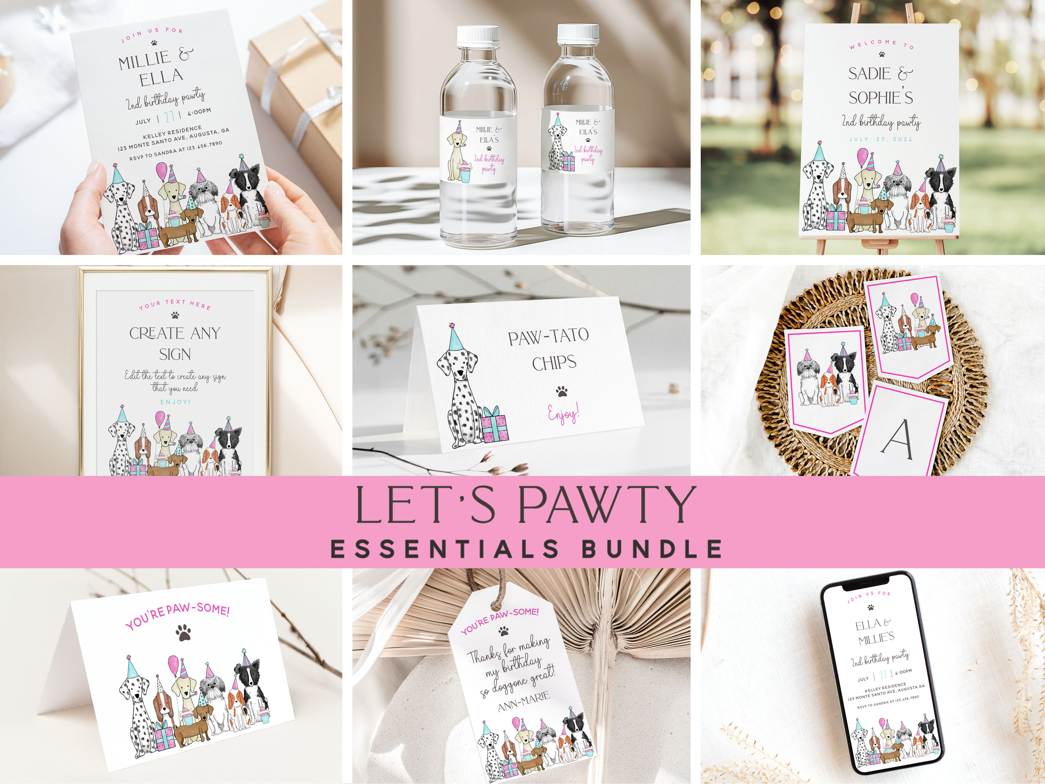 Let's Pawty Essentials Bunde- Pink design preview