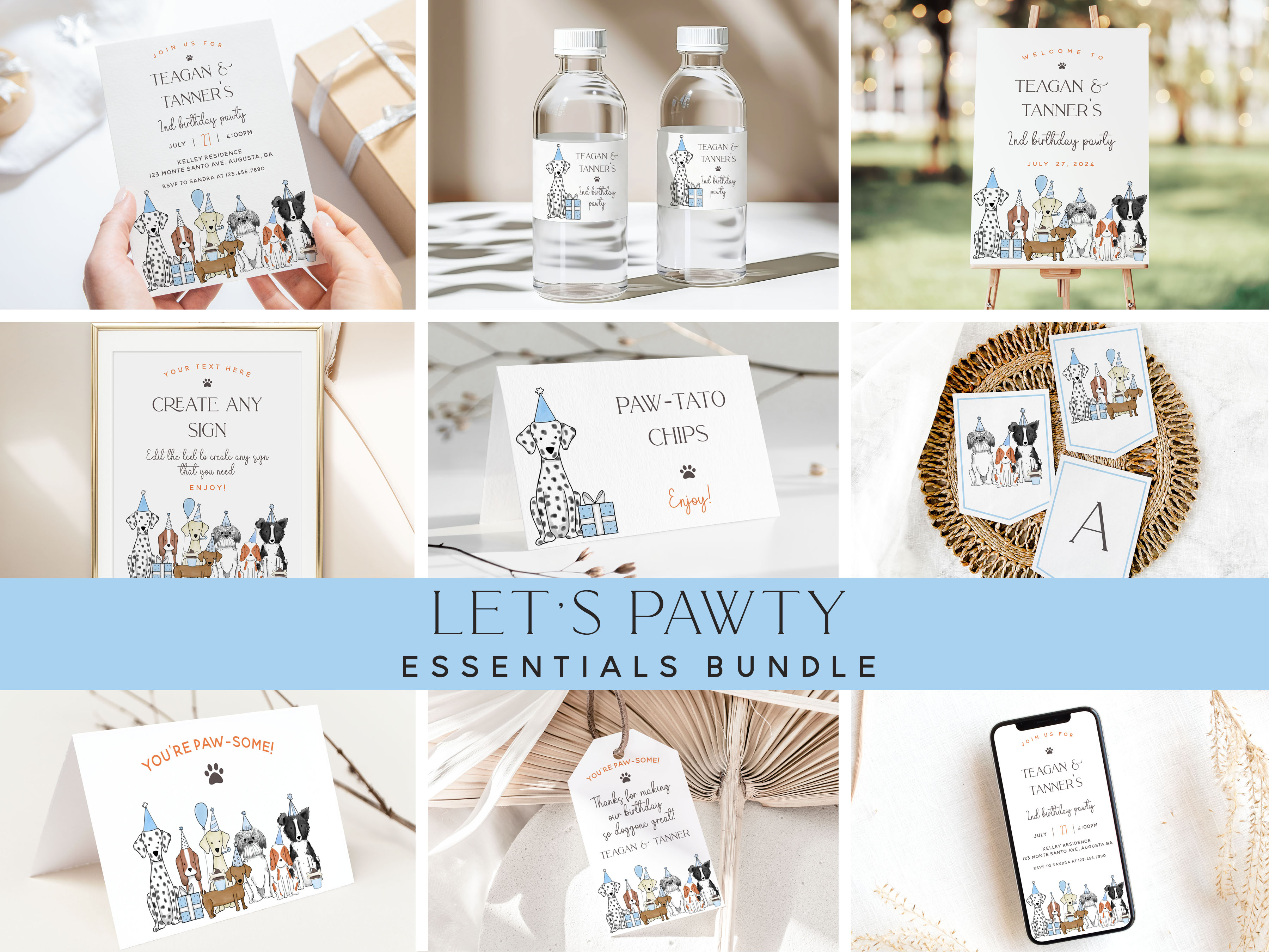 Let's Pawty Party Essentials Bundle- Blue design preview