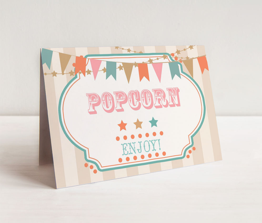 Pink Boho Circus Food Cards- Stripes design preview