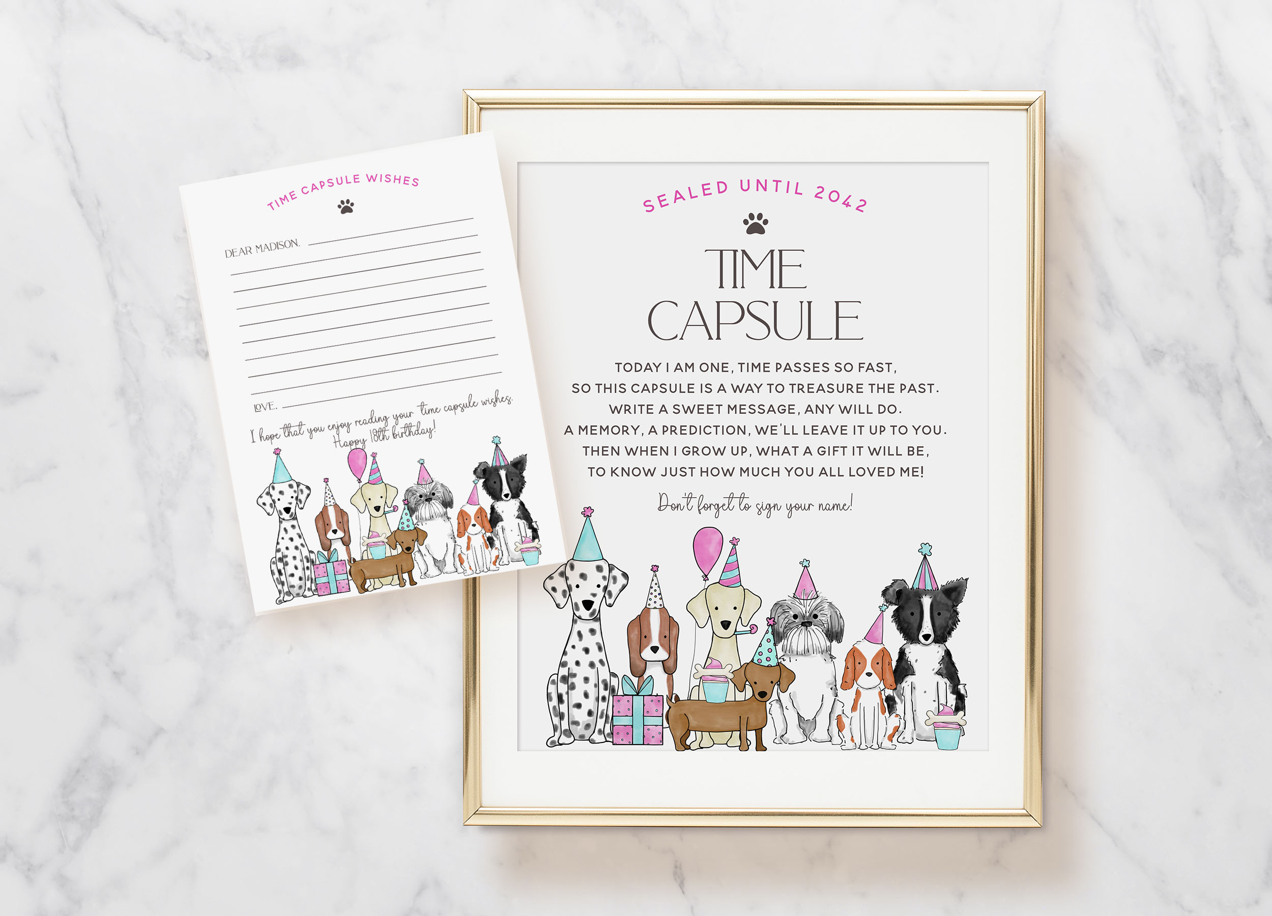 Let's Pawty Time Capsule Sign & Card- Pink design preview