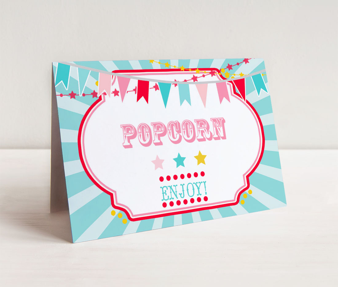 Red & Pink Circus Food Cards- Blue Burst design preview