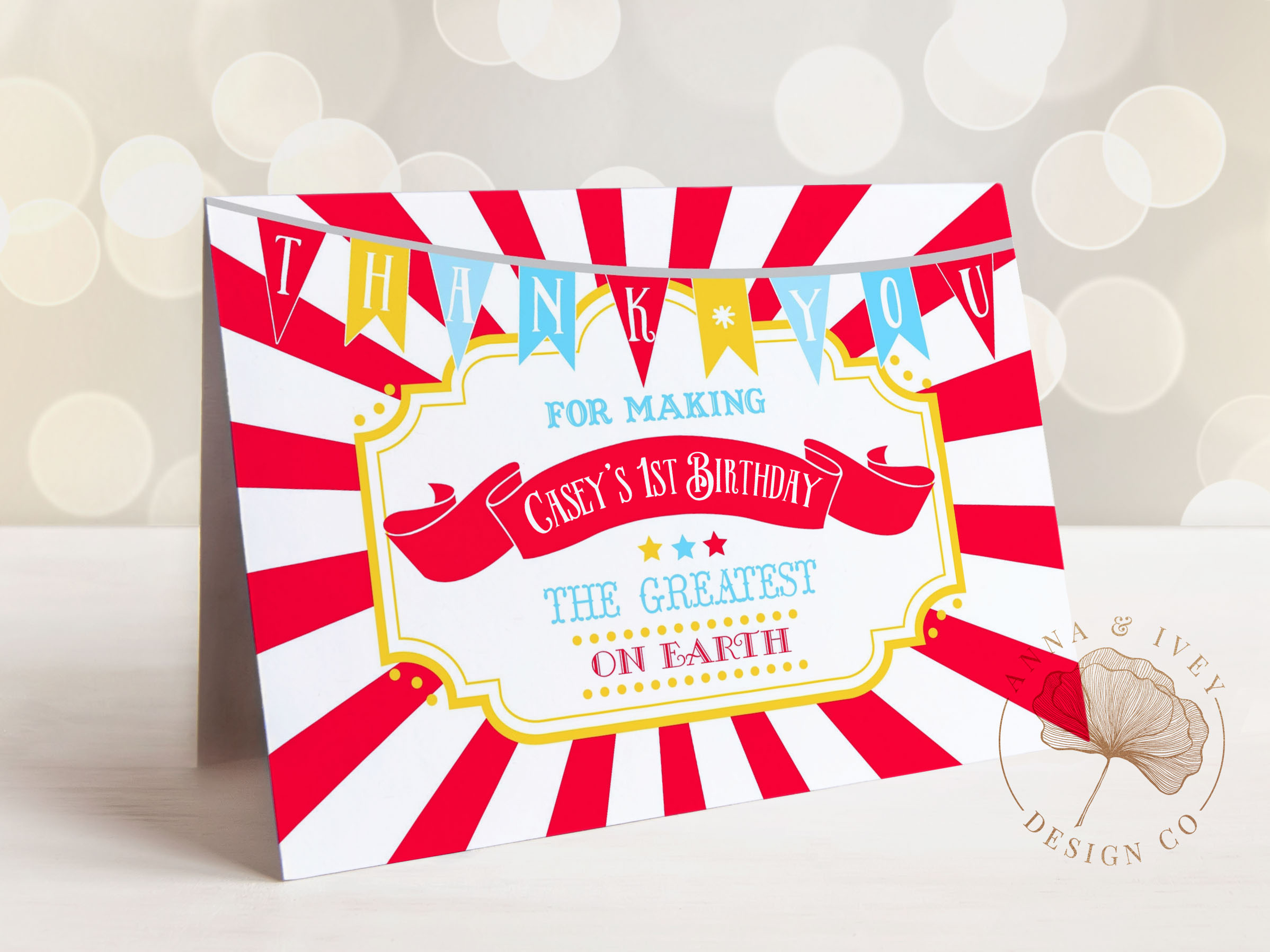 Bright Red Circus Thank You Cards- Red Sunburst design preview