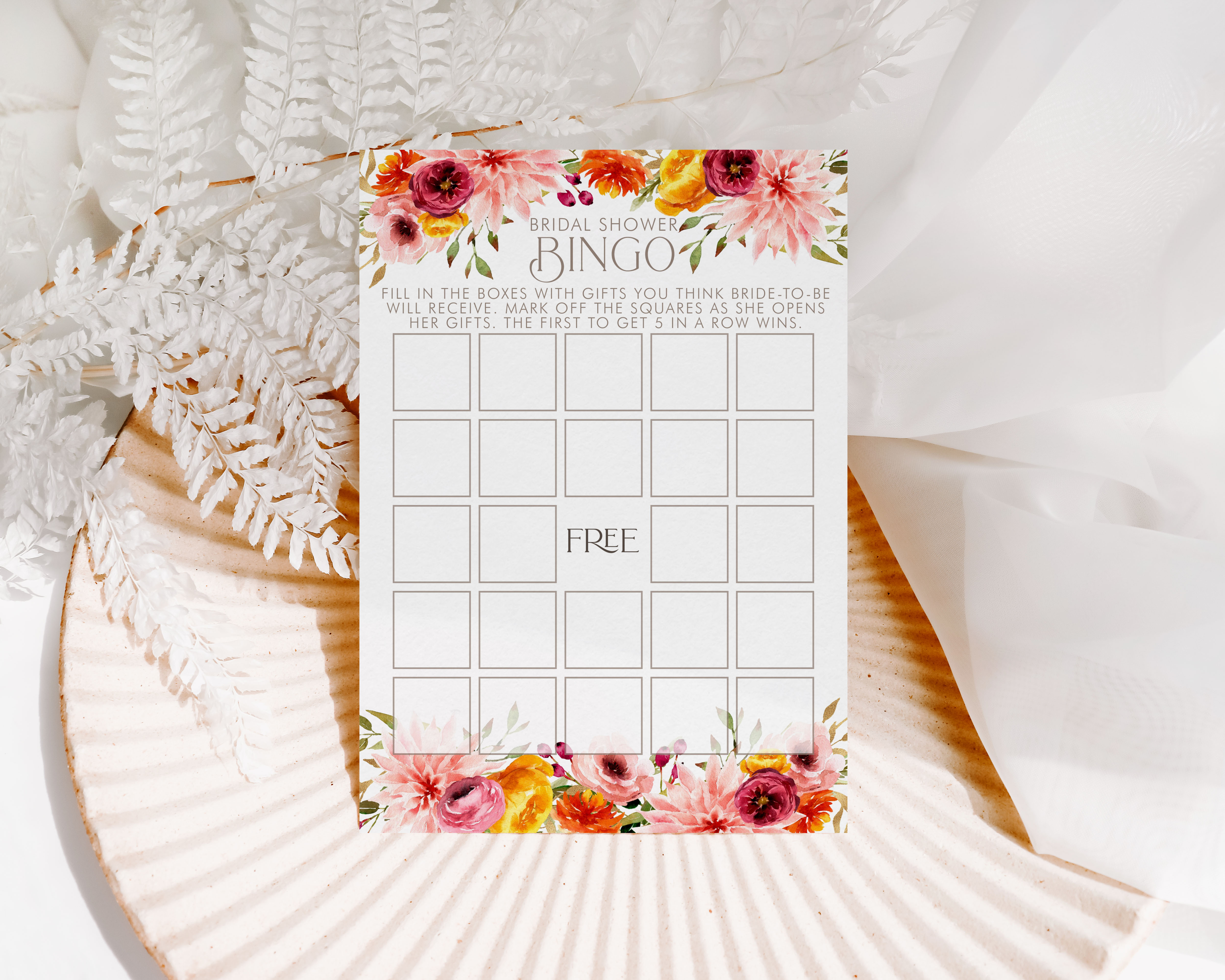 Fall Floral Bingo Card- Bridal Shower design preview