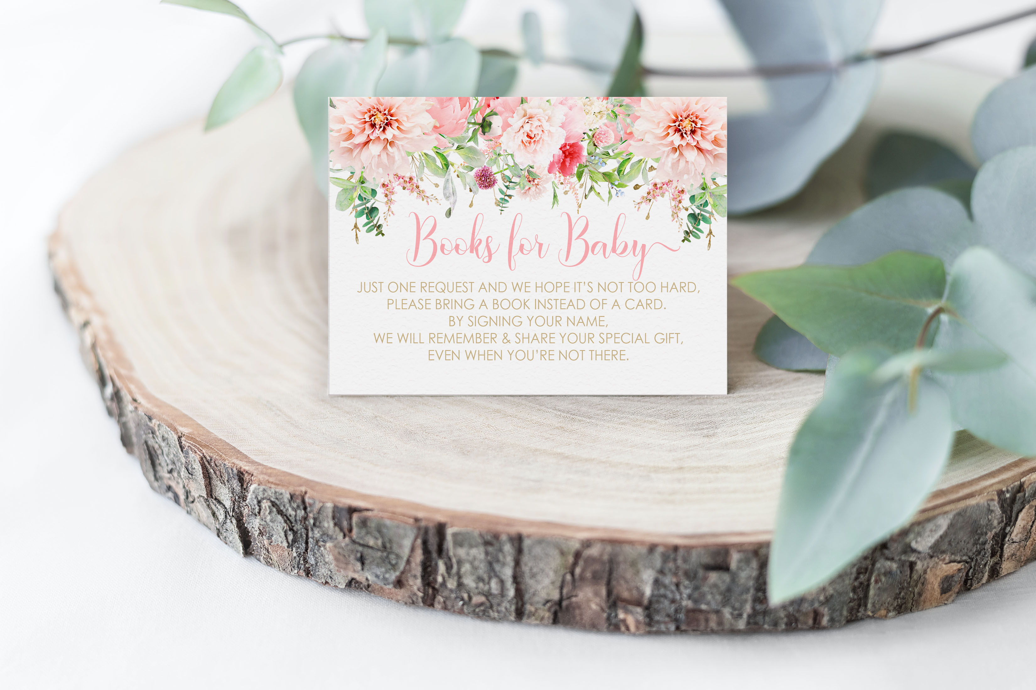 Pink Floral Books for Baby Cards design preview