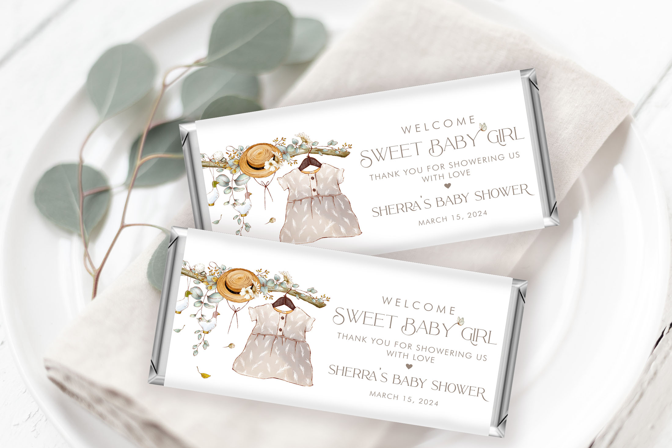 Vintage Baby Shower Candy Wrappers- Baby Girl design preview