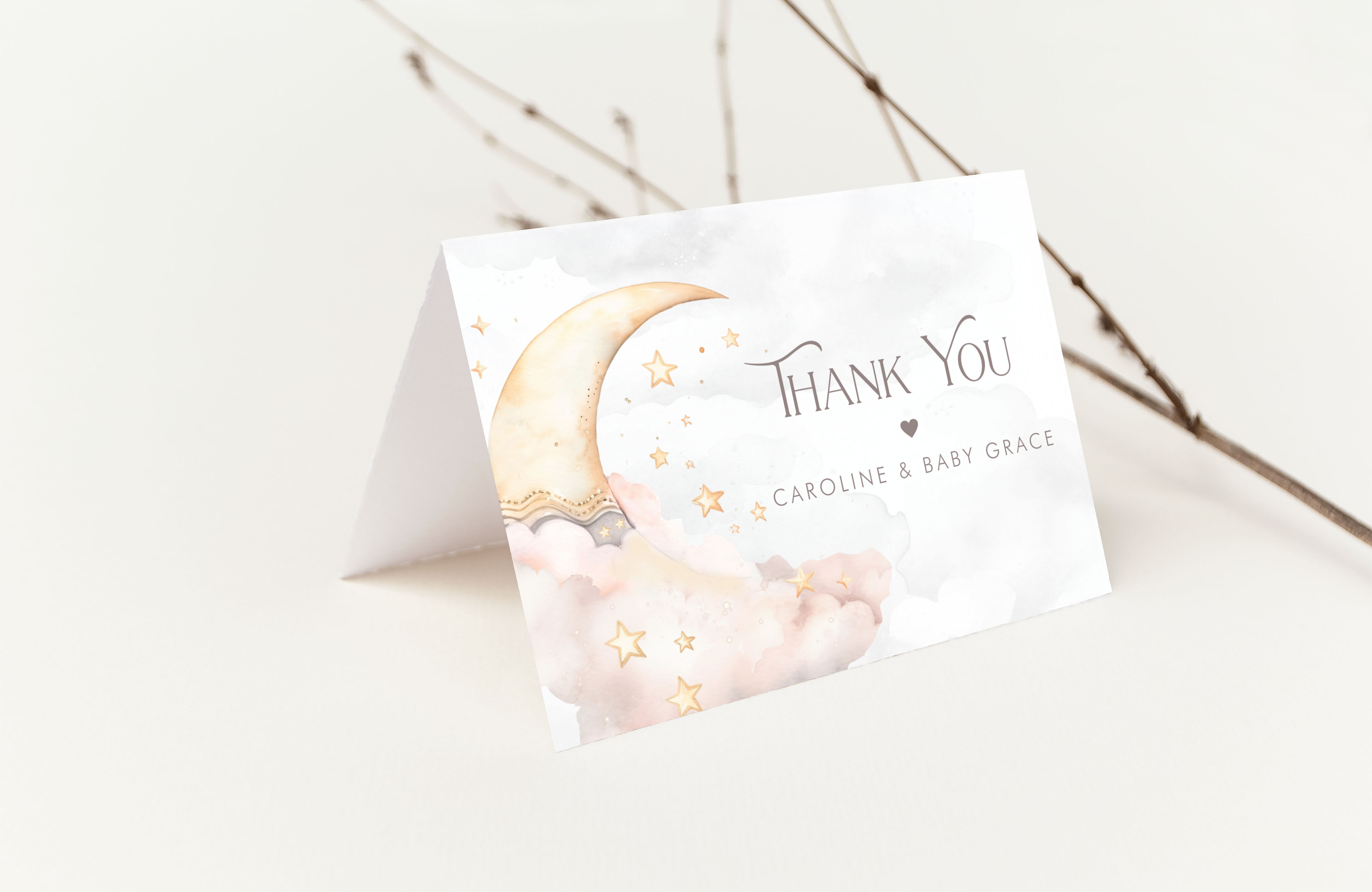 Over the Moon Thank You Card- Pink design preview