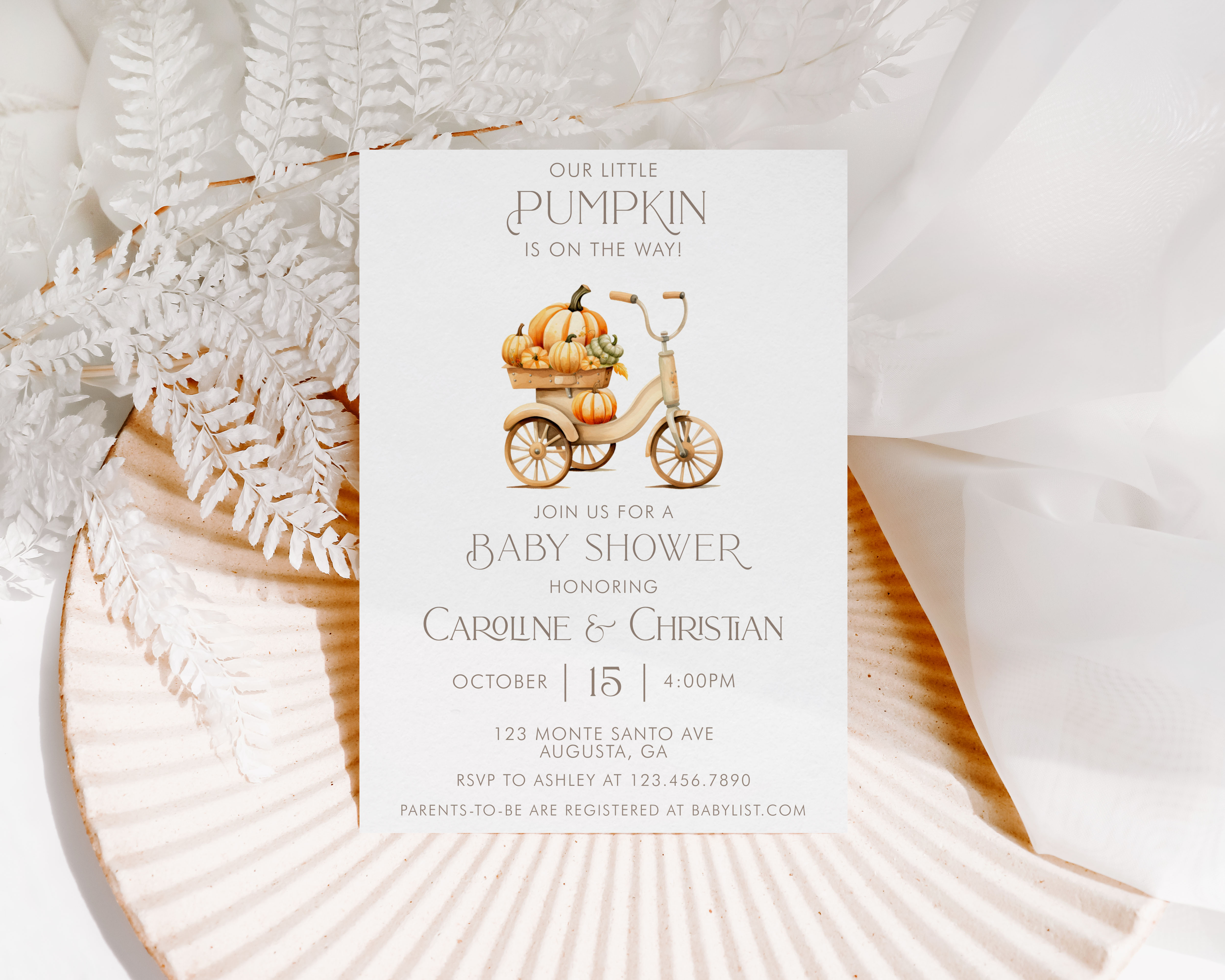 Little Pumpkin Tricycle Invitation- Baby Shower design preview
