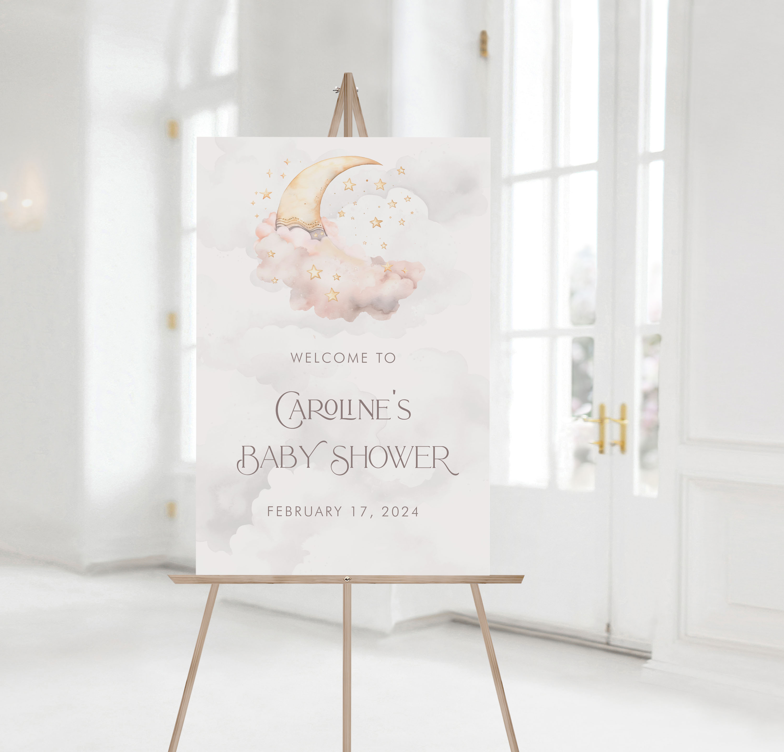 Over the Moon Baby Shower Welcome Signs- Pink design preview