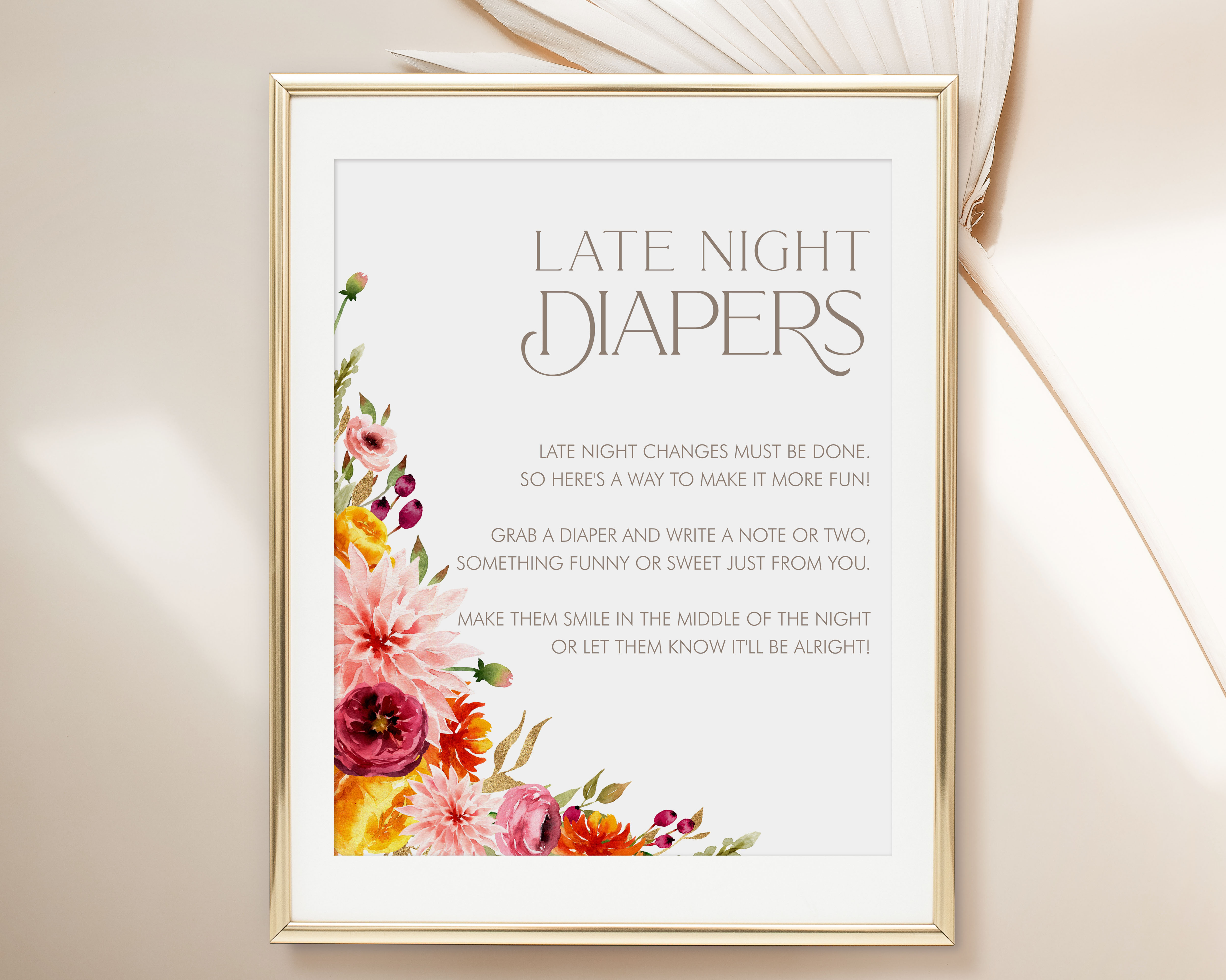 Fall Floral Late Night Diapers Signs design preview