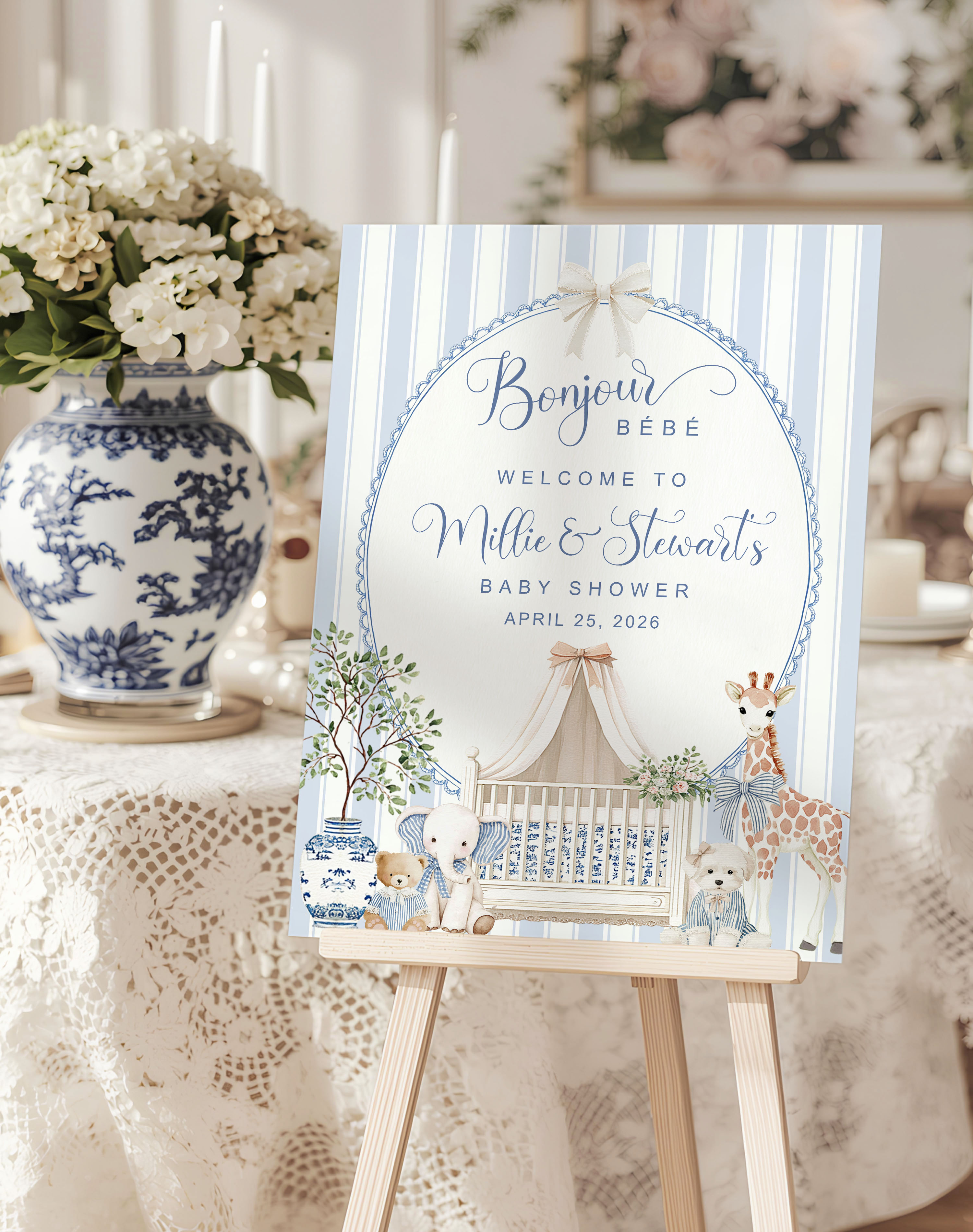 French Nursery Baby Shower Welcome Signs design preview