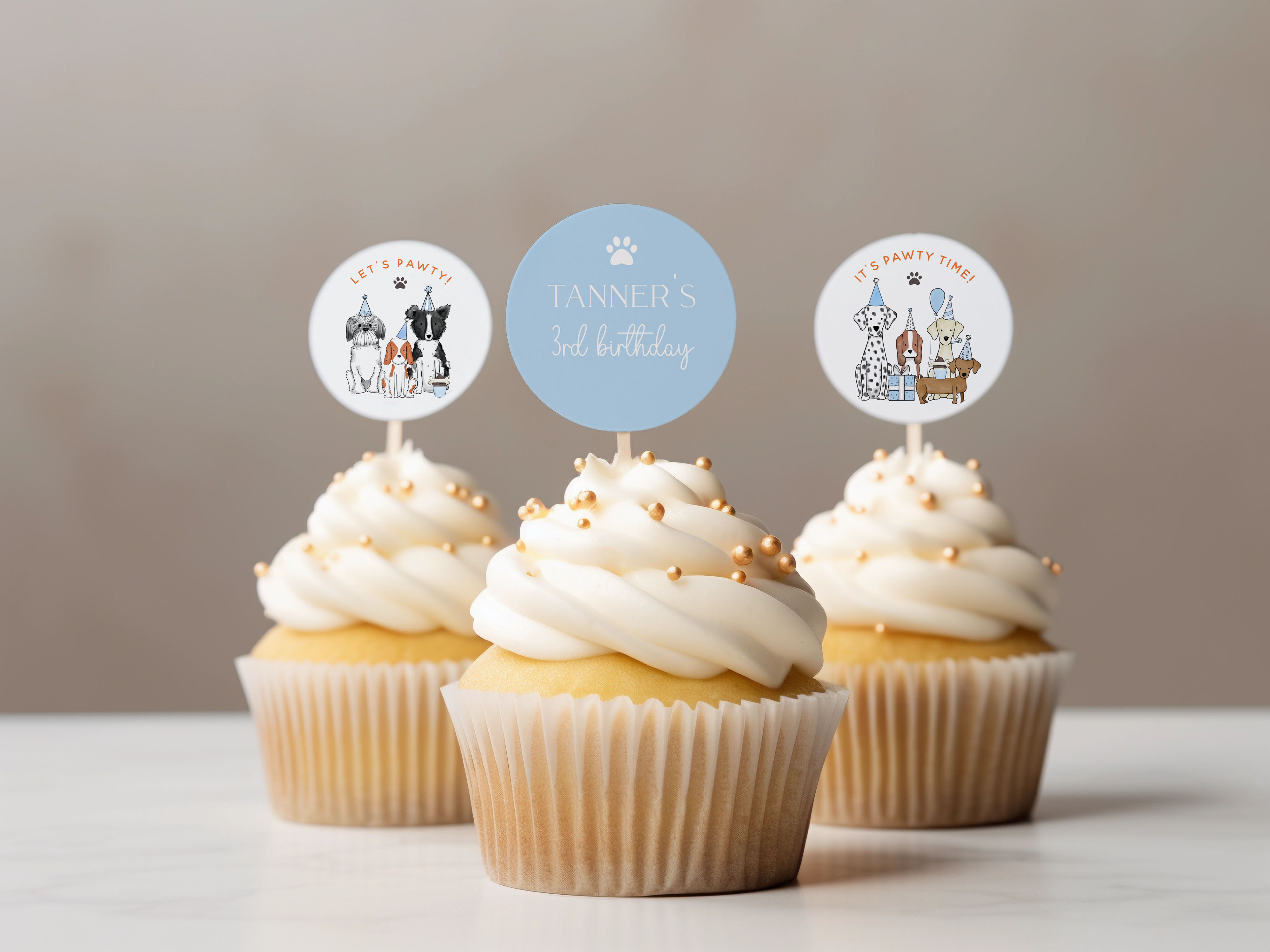 Let's Pawty Cupcake Toppers- Blue design preview