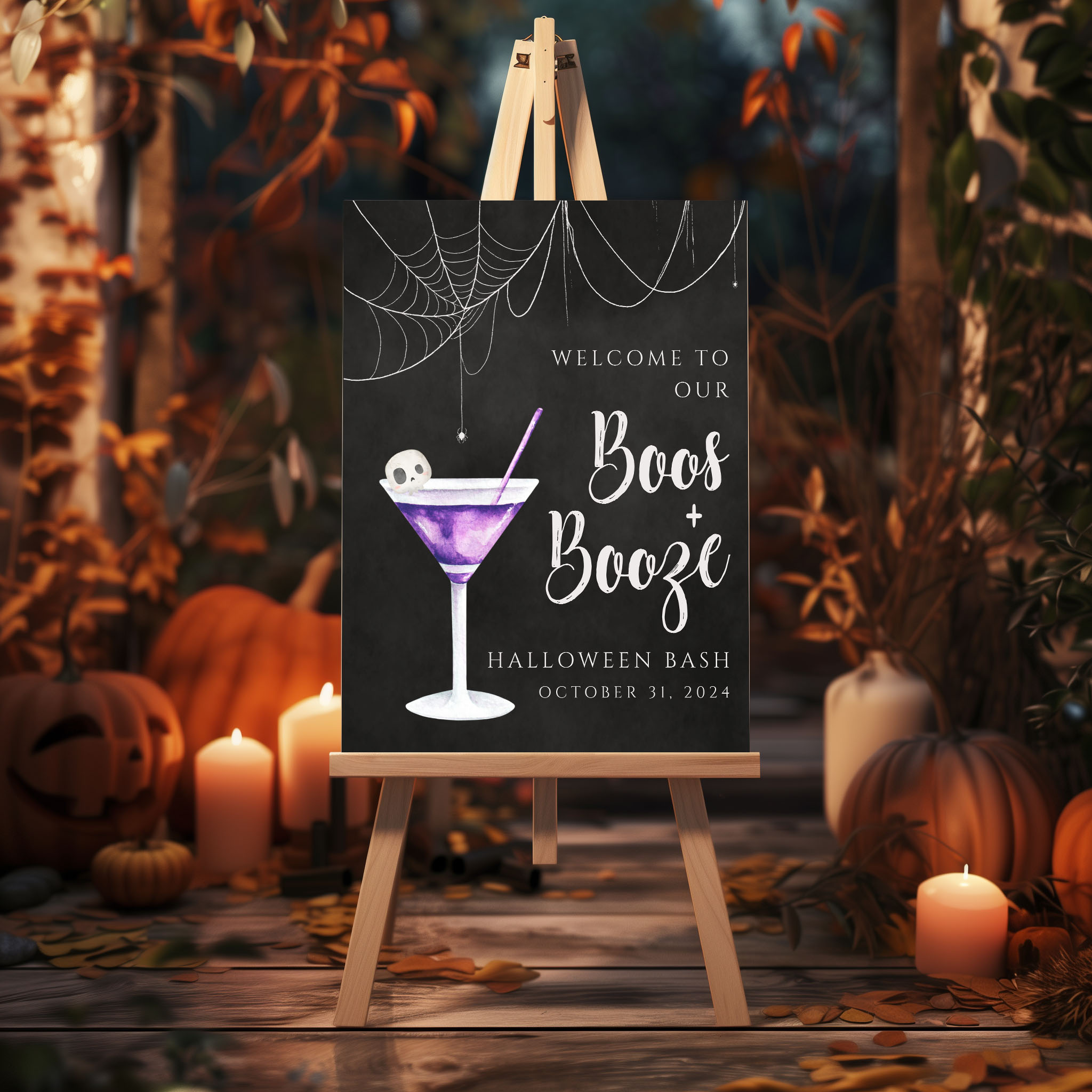 Boos & Booze Halloween Welcome Signs- Black- Purple Martini design preview