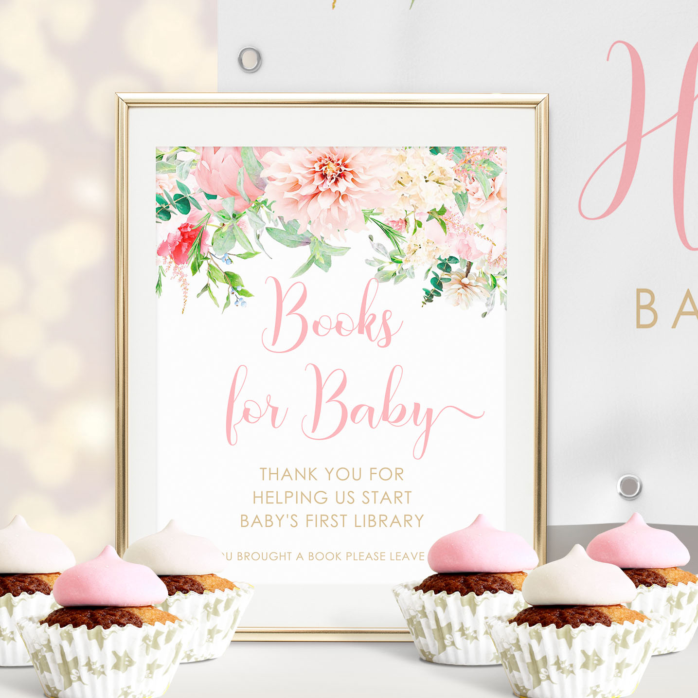 Pink Floral Books for Baby Sign design preview