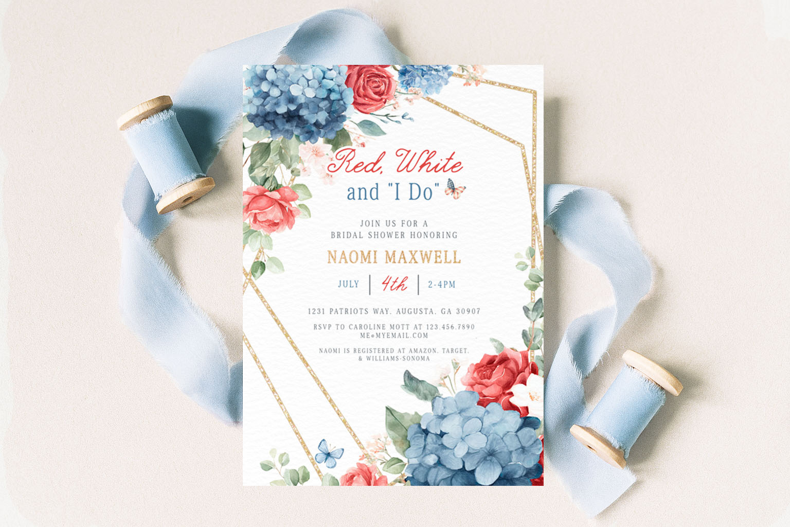 Red, White and I Do Bridal Shower Invitation design preview