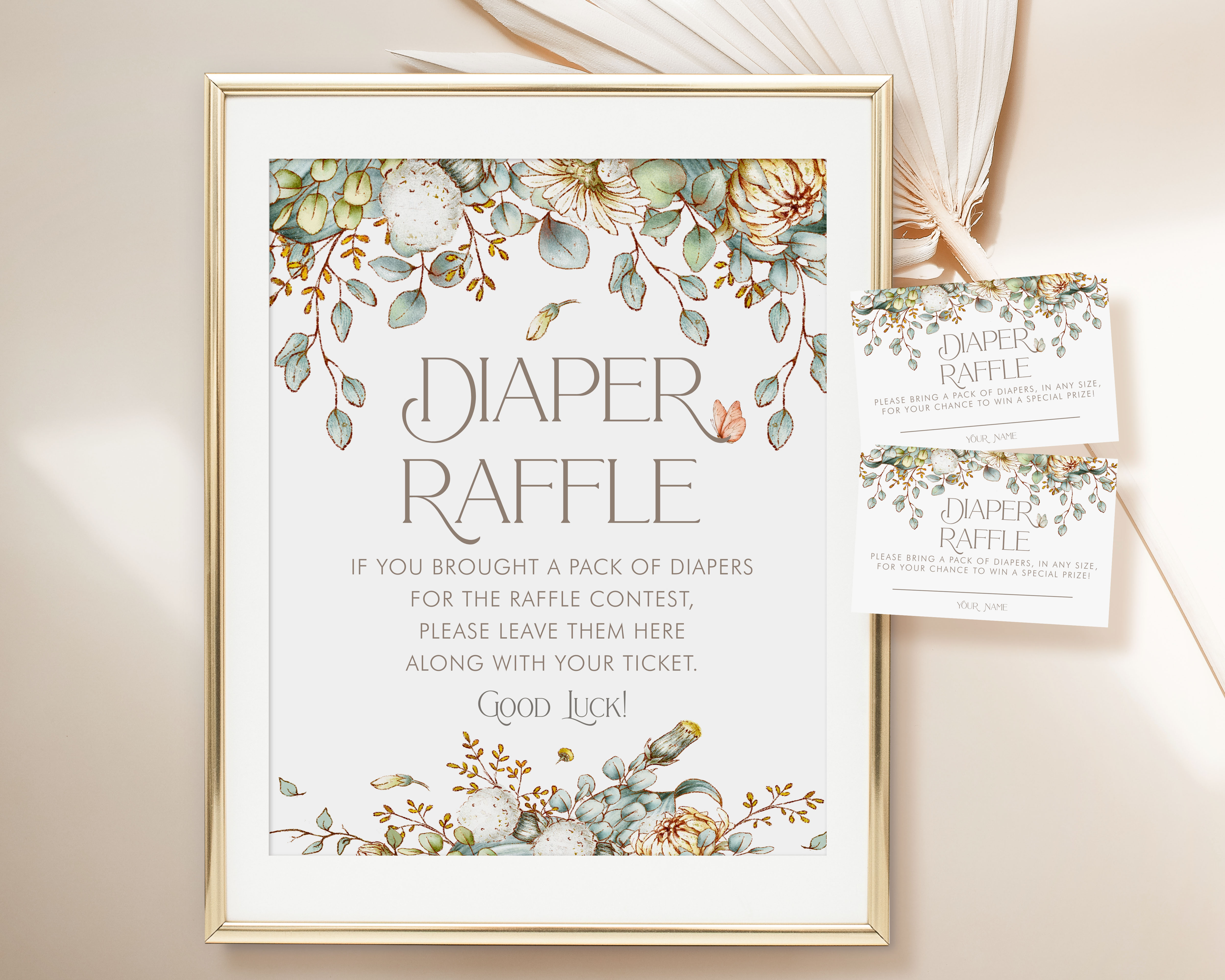 Vintage Baby Shower Diaper Raffle Sign & Card design preview
