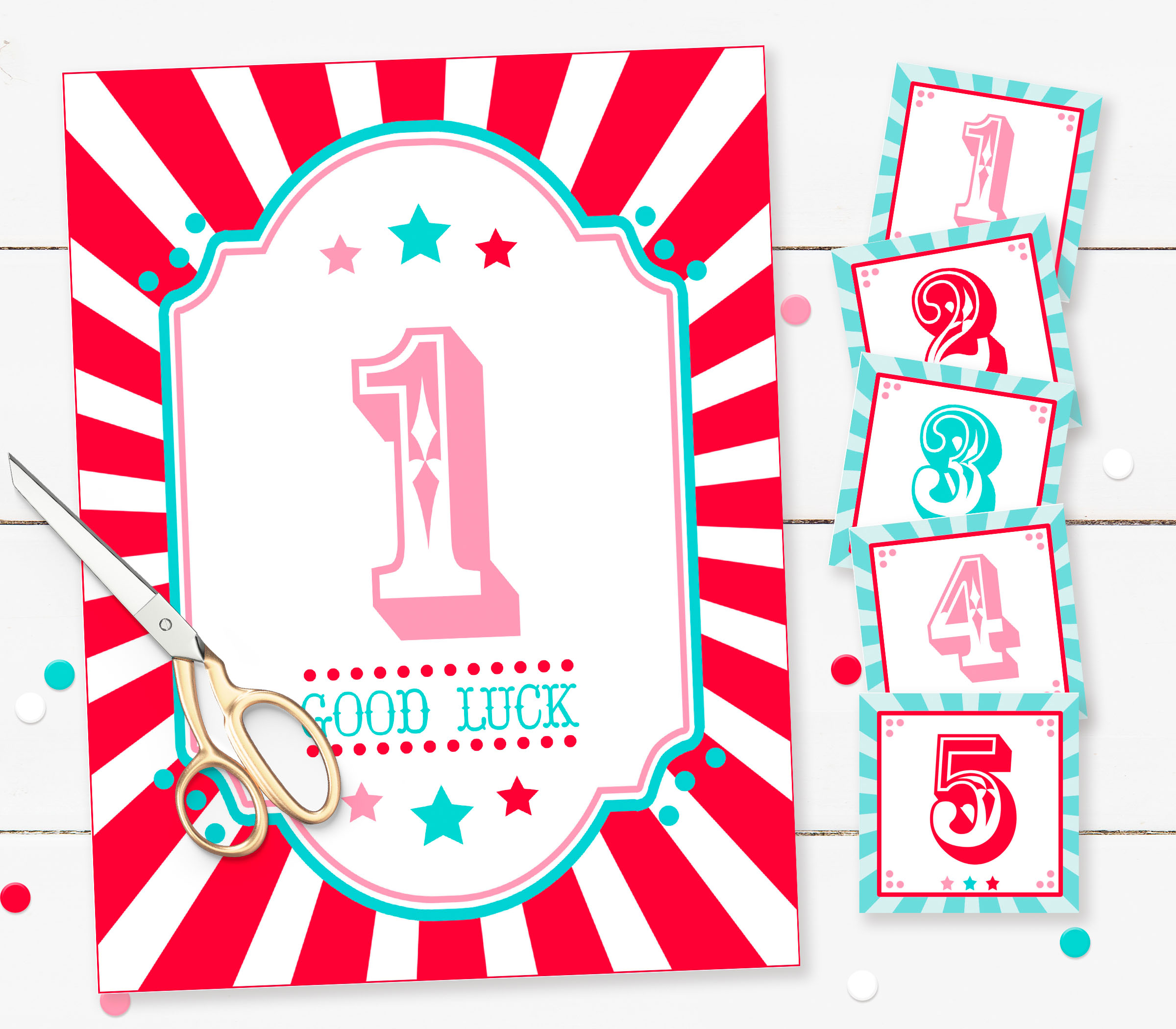 Red & Pink Circus Cake Walk Game- Red Burst design preview