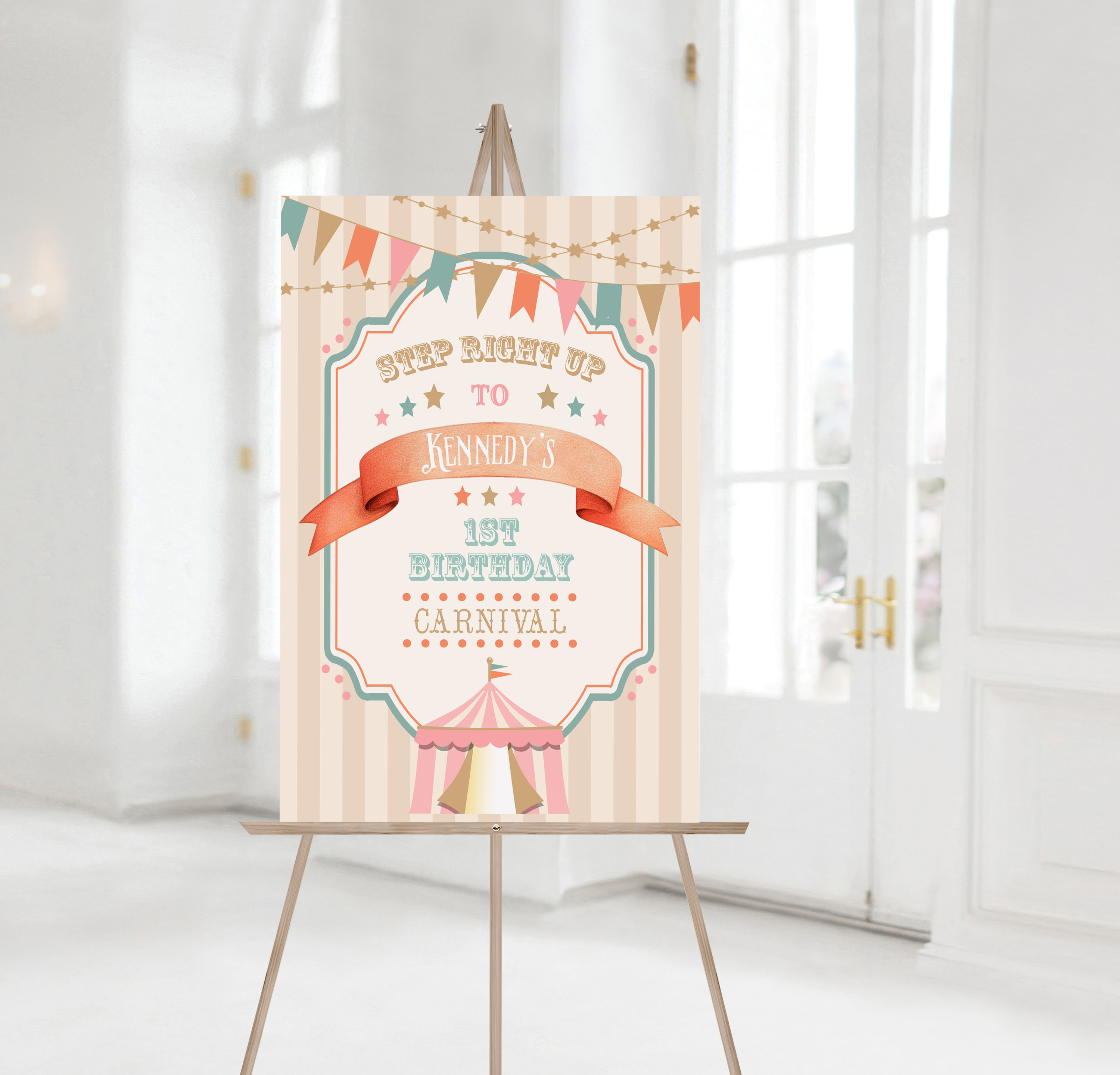 Boho Circus Welcome Signs with Pink- Stripe design preview